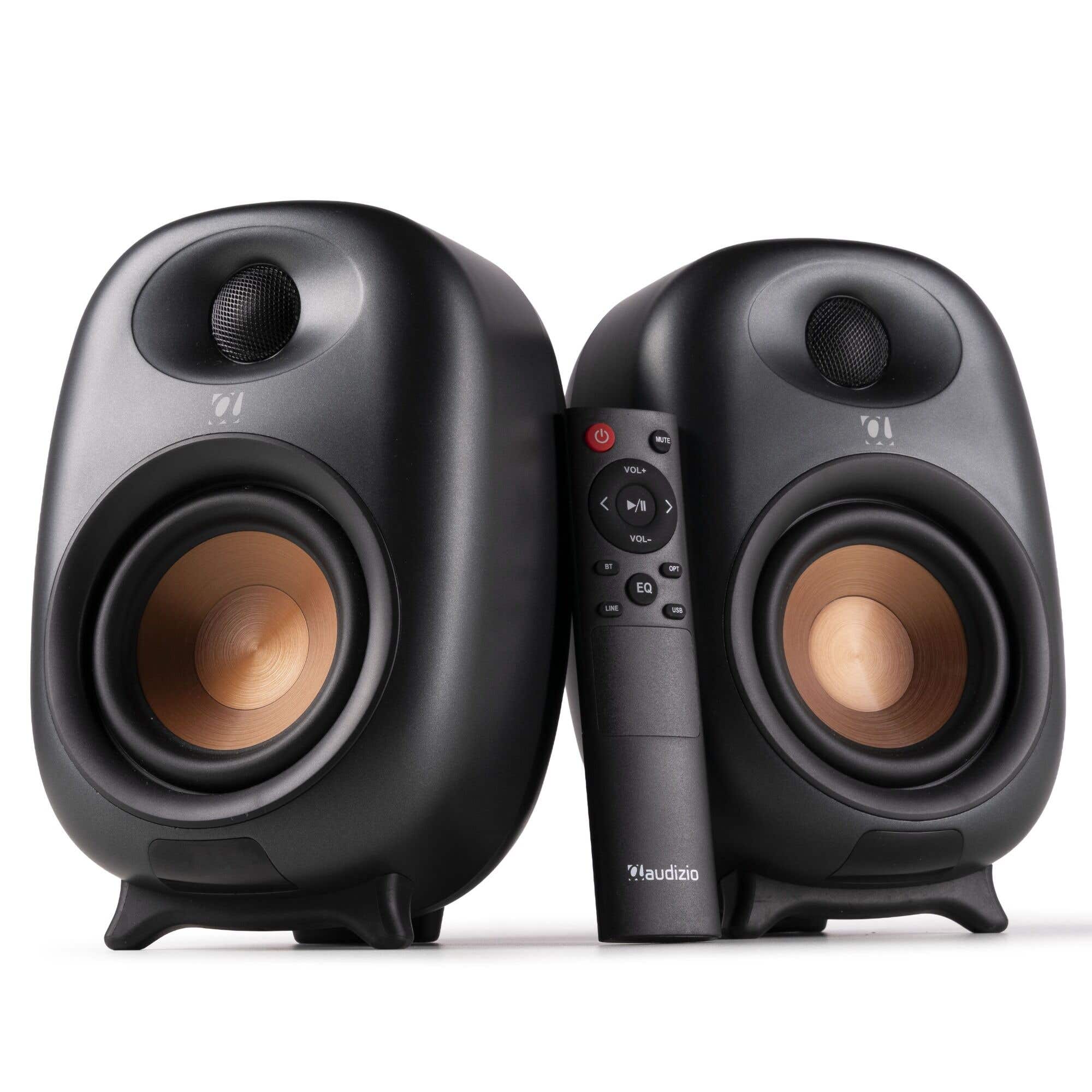 Audizio RS80 - Enceintes Hi-Fi Bibliothèque avec Bluetooth 160W - Noir avec Détails Cuivrés