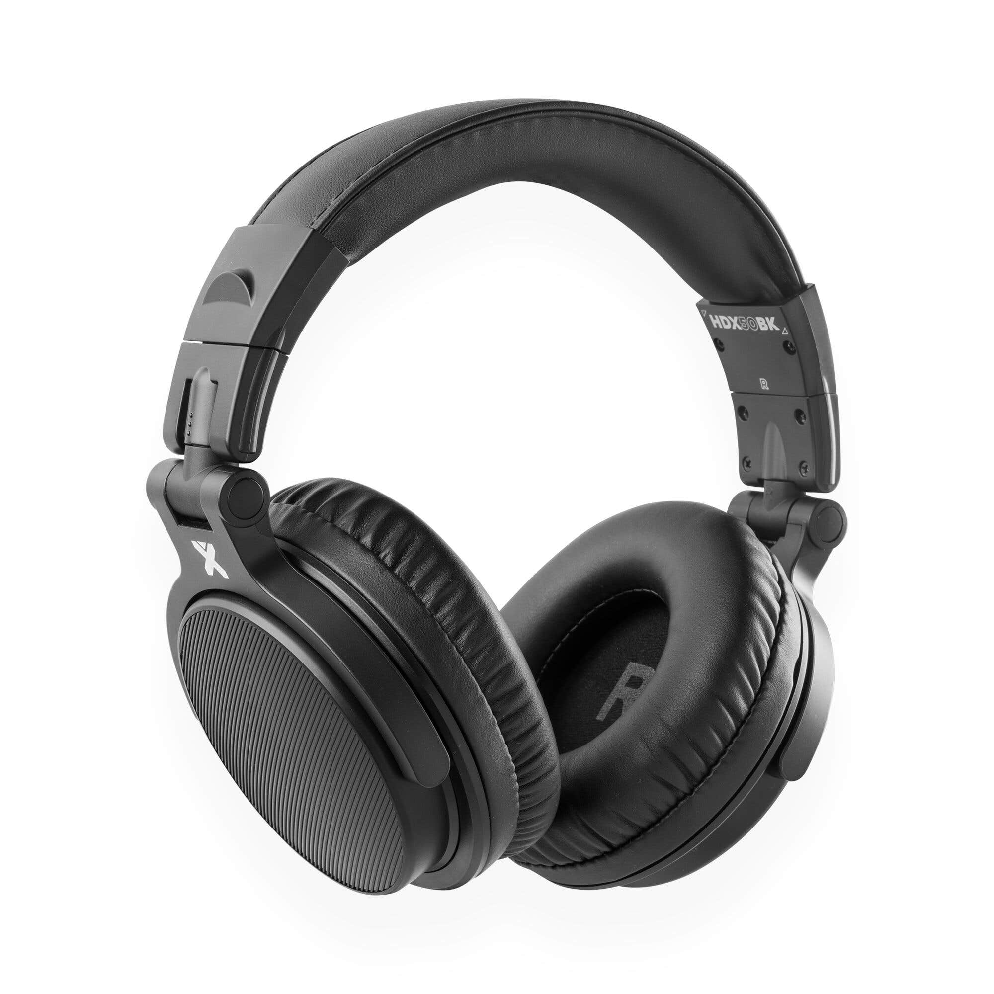 Vonyx HDX50BK - Casque DJ Noir avec Sac de Transport - Casque Audio Filaire Pliable pour Mix et Monitoring