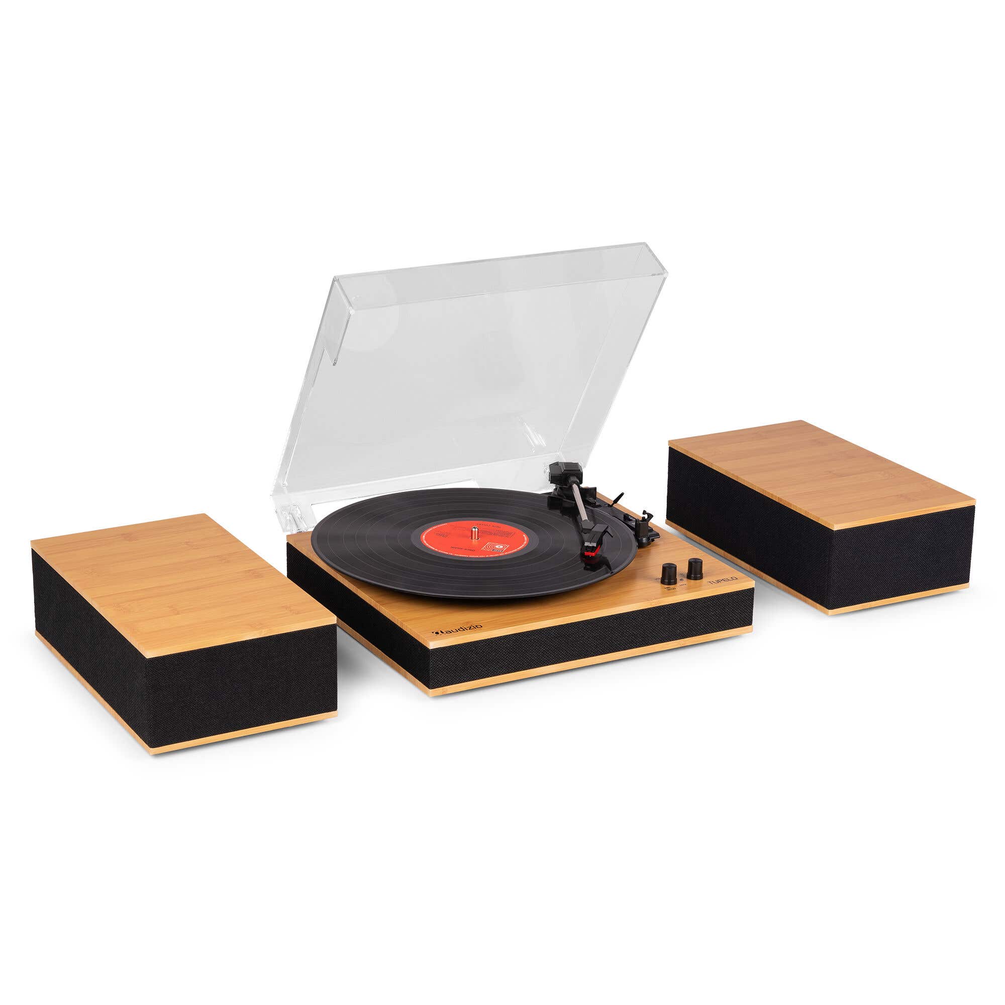 Audizio Tupelo - Platine Vinyle Bluetooth avec 2 Enceintes Stéréo - Finition Bambou