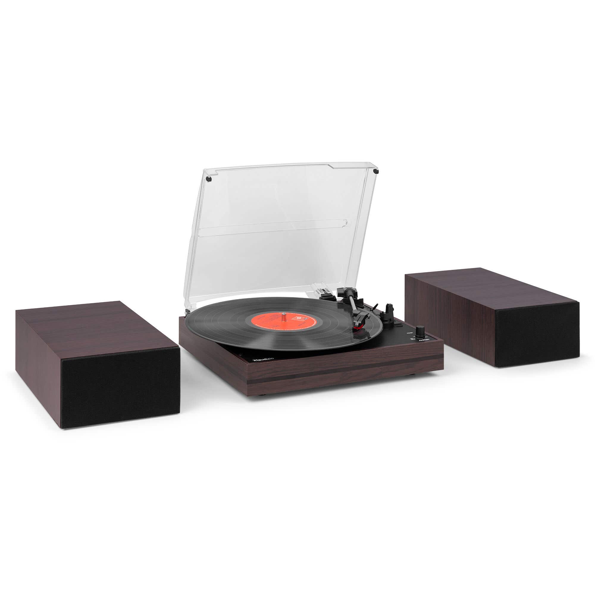 Audizio Akron - Platine Vinyle Bluetooth avec 2 Haut-Parleurs - Ébène