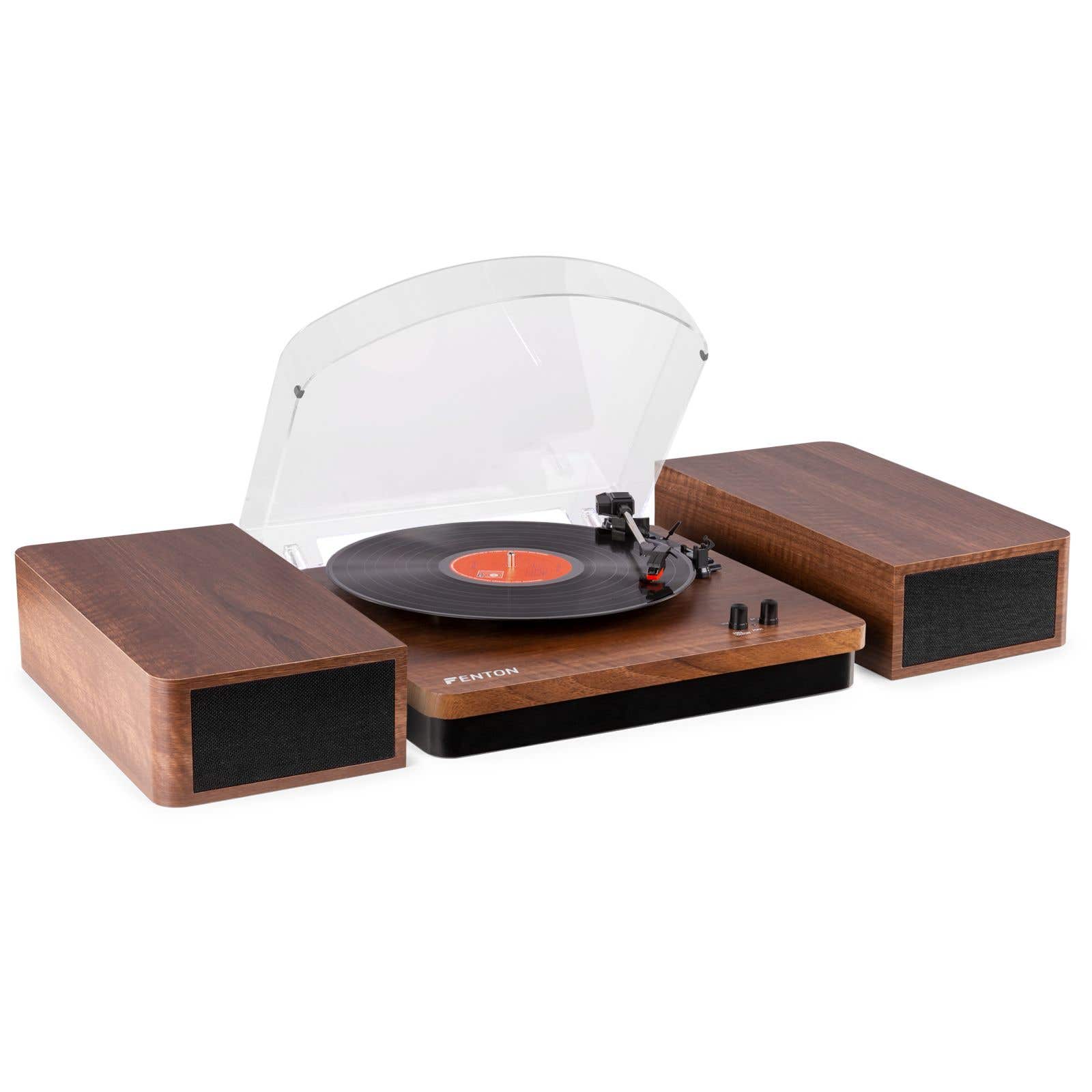 Fenton RP168W - Platine Vinyle avec Haut-Parleurs en Bois - Marron