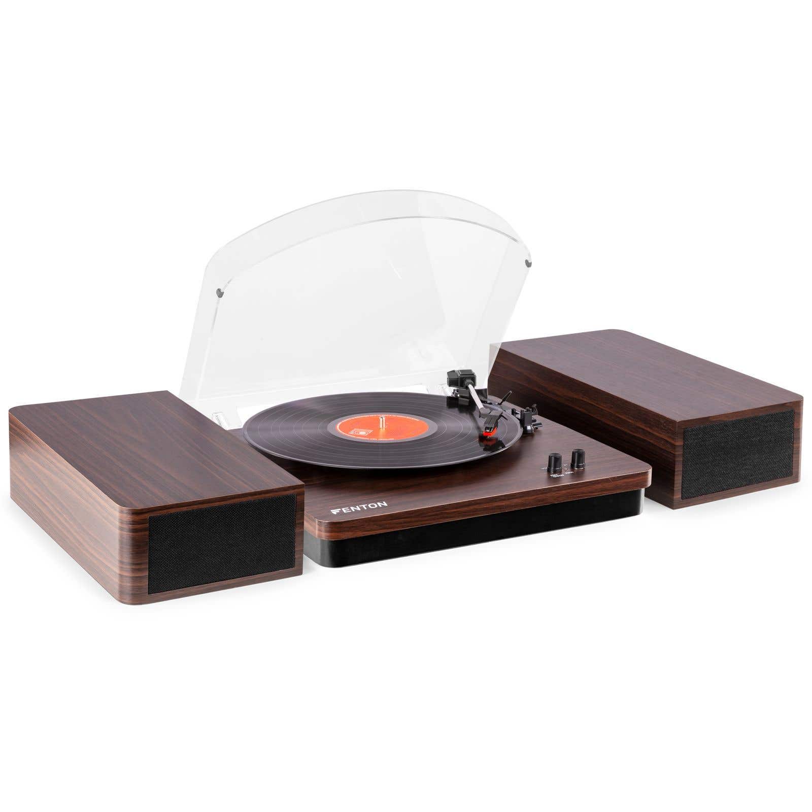 Fenton RP168DW - Platine Vinyle avec Haut-Parleurs en Bois - Marron foncé