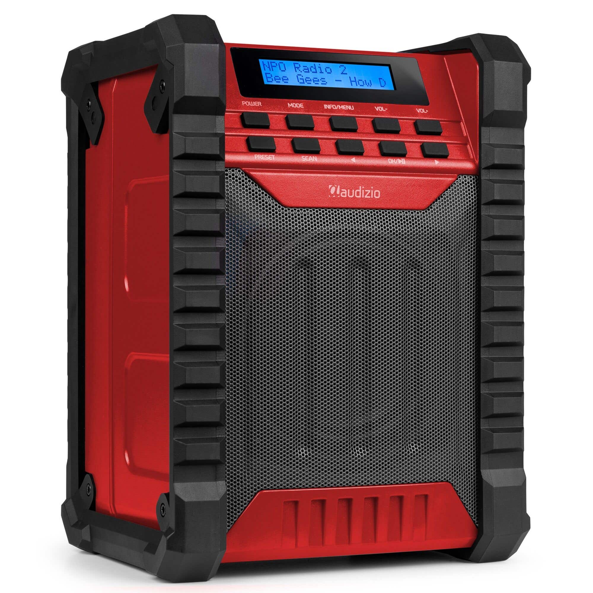 Audizio Temi - Radio de Chantier DAB+ avec Batterie Longue Autonomie, IP54, Bluetooth 5.0 - Rouge