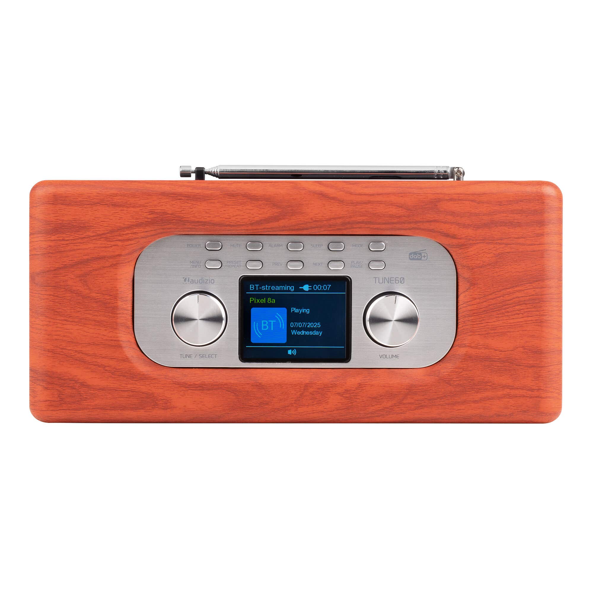 Audizio Tune60 - Radio Rétro Cerisier BT avec DAB+ et FM  Radio Portable avec USB et Entrée AUX