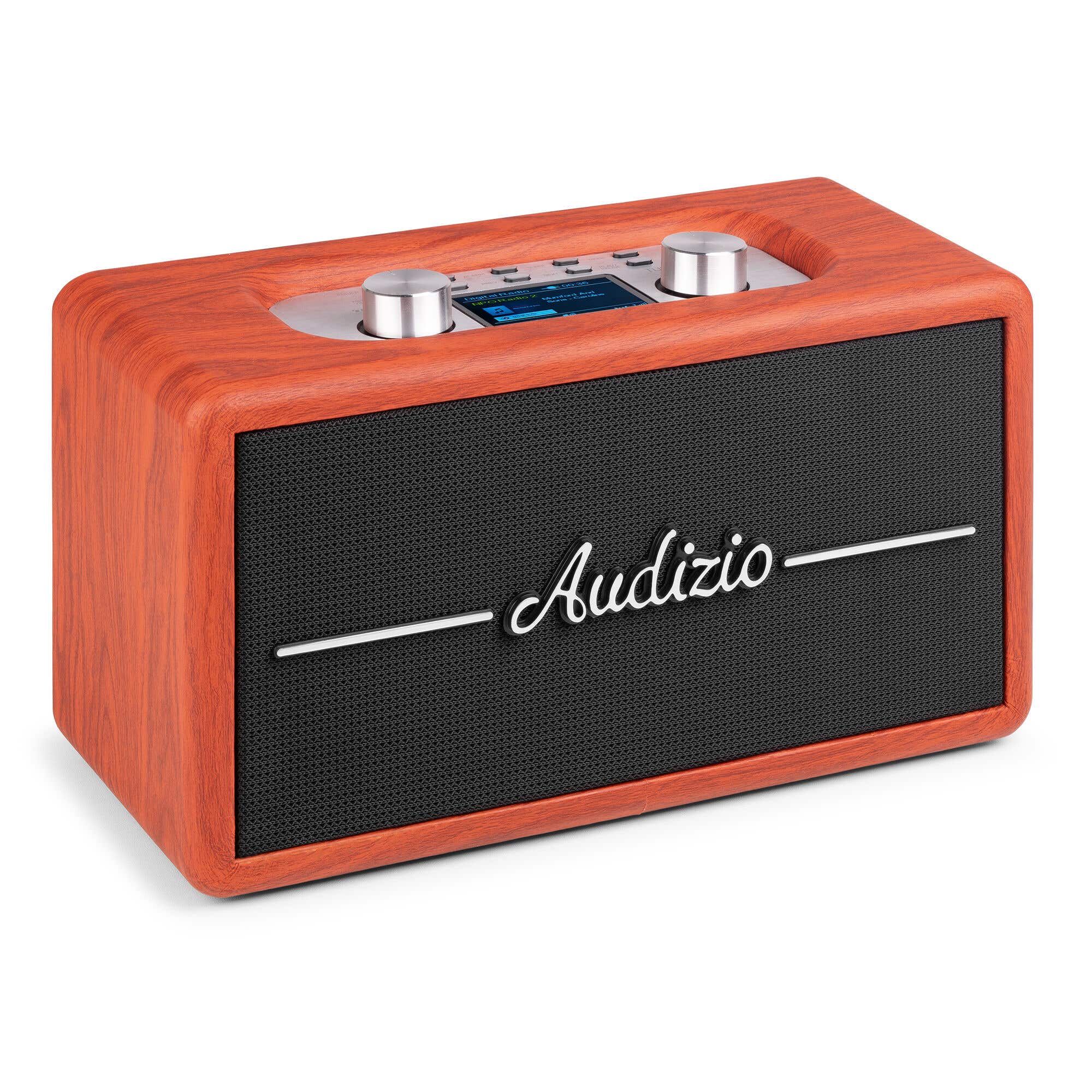 Audizio Tune60 - Enceinte Portable BT Rétro en Cerisier avec Radio DAB+ / FM, USB et Télécommande - Haut-parleur Vintage Mobile 40W