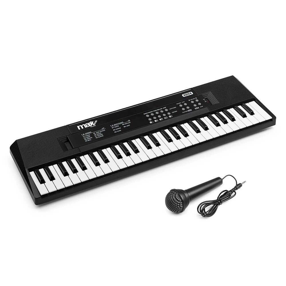 MAX KD54 - Clavier Électronique Noir 54 Touches - Enfants & Débutants, Batterie Intégrée | Micro et Support de Partition Inclus 