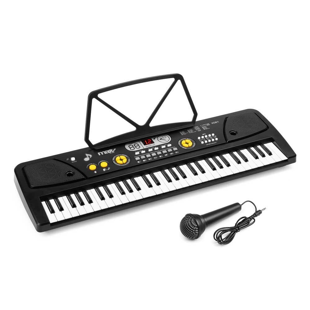 MAX KD61 - Clavier Électronique Noir 61 Touches Portable avec Batterie Rechargeable | 200 Sons, 200 Rythmes & Haut-Parleurs Intégrés