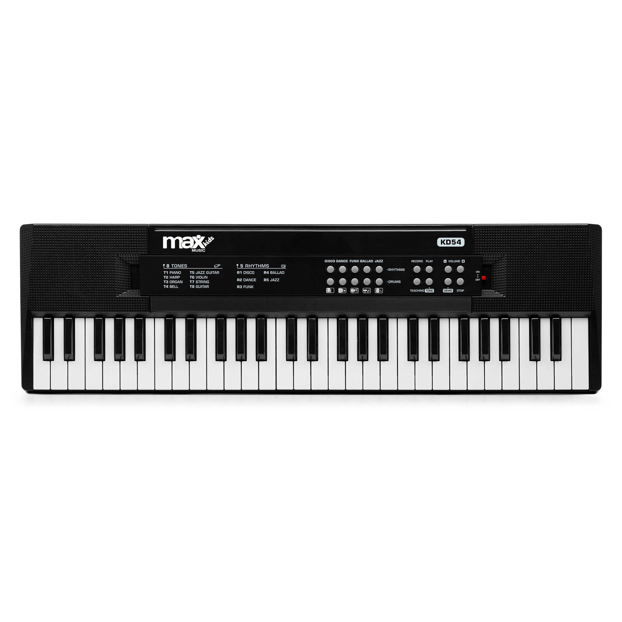 MAX KD54 - Clavier Électronique Noir 54 Touches - Enfants & Débutants, Batterie Intégrée | Micro et Support de Partition Inclus 