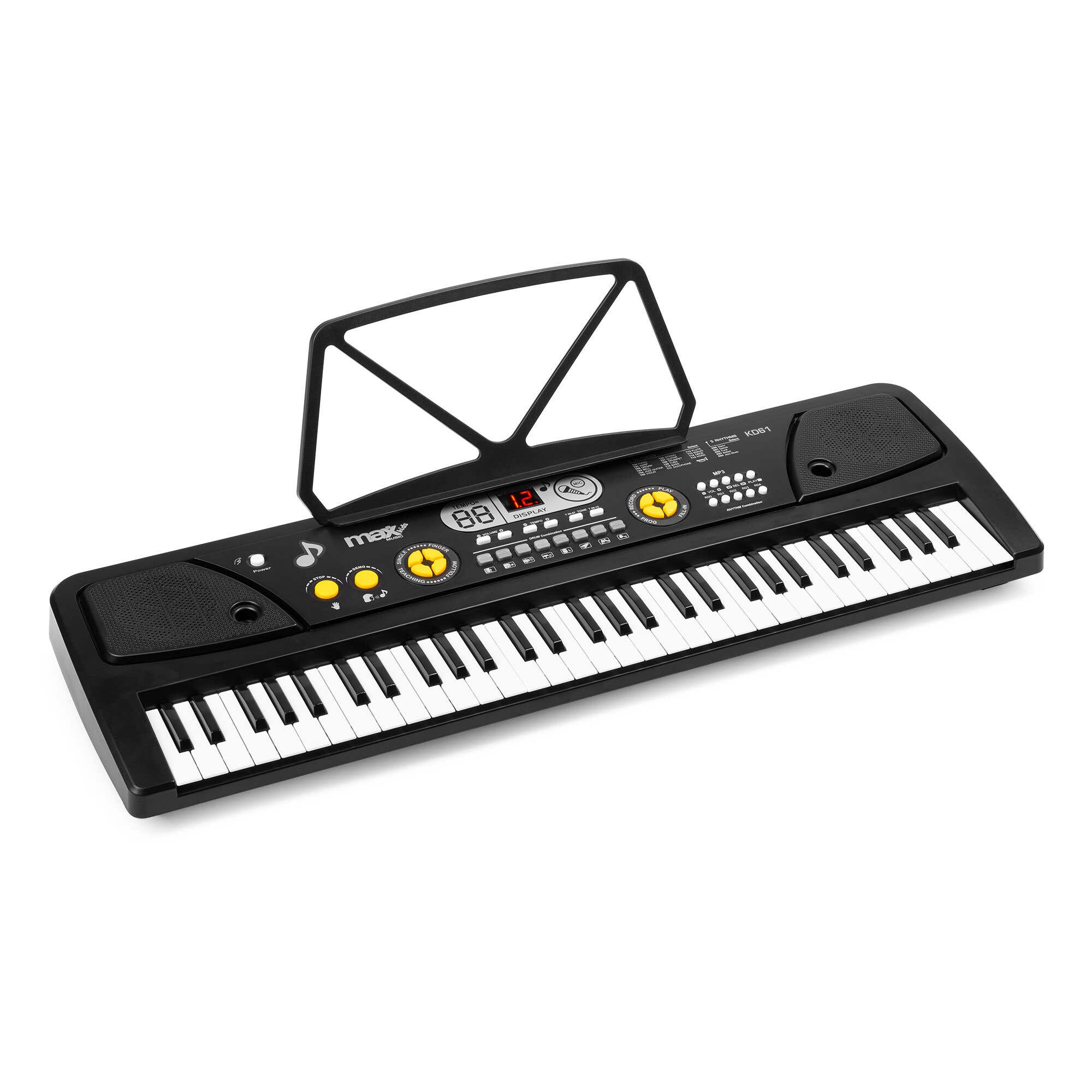 MAX KD61 - Clavier Électronique Noir 61 Touches Portable avec Batterie Rechargeable | 200 Sons, 200 Rythmes & Haut-Parleurs Intégrés
