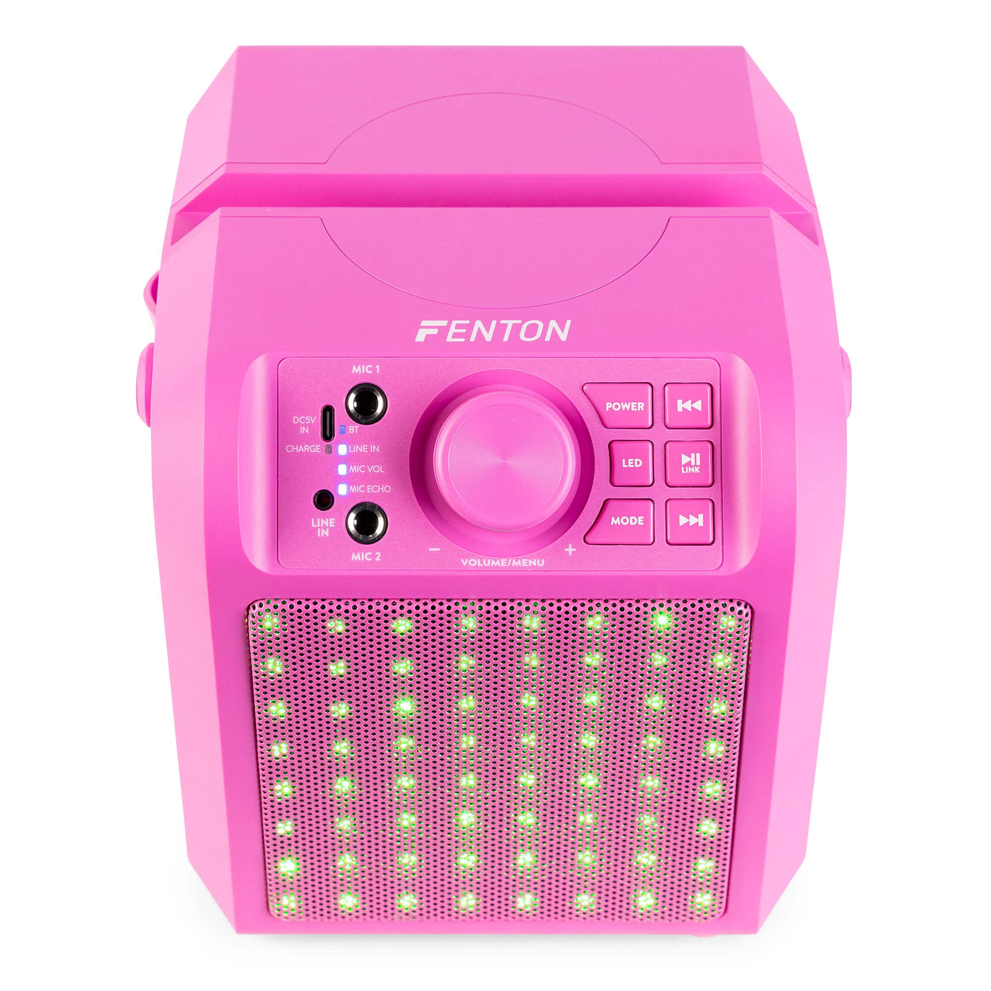 Fenton KAR50P Enceinte Karaoké Enfant Bluetooth avec Façade Lumineuse 50 Watts - Rose