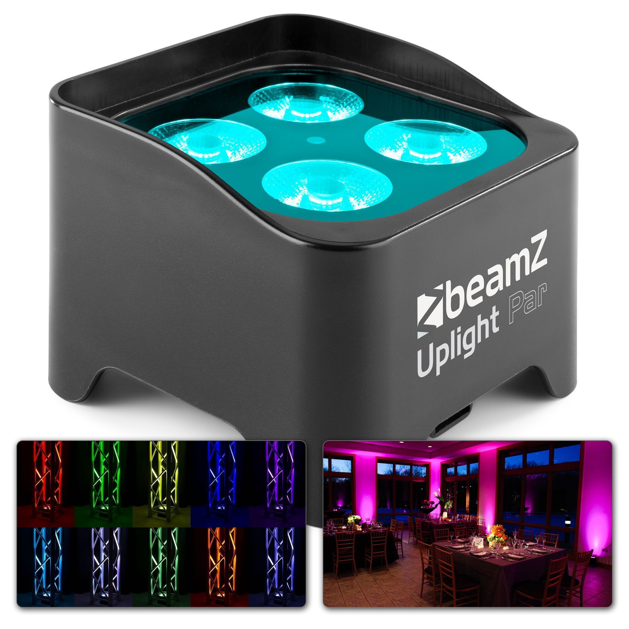 BeamZ BBP90 - Projecteur d’Ambiance sur Batterie 4 x 4 Watts RGB-UV - Noir