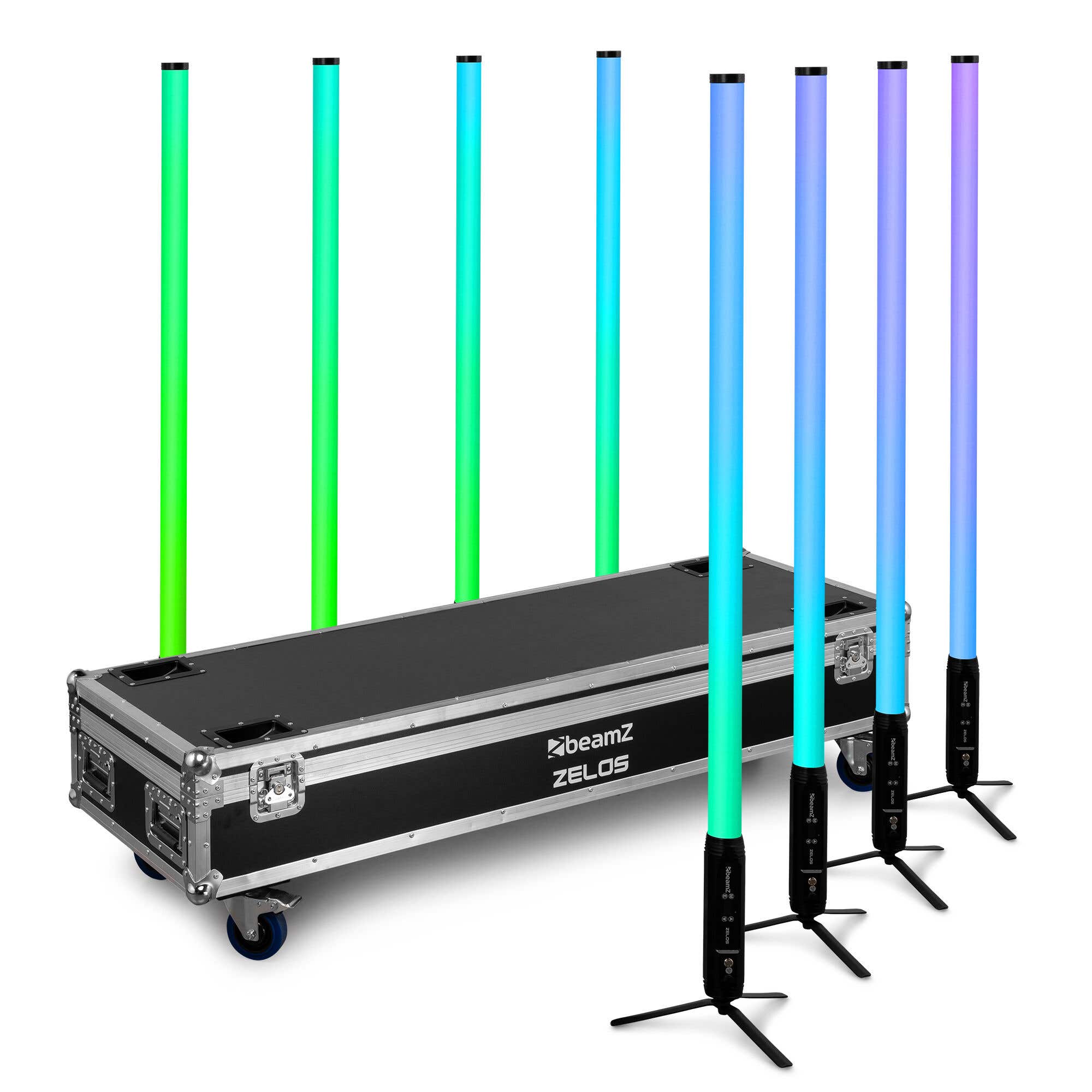 BeamZ Zelos - Pack de 8 Tubes LEDs RGBW/CW 360° en Flightcase - IP65 - DMX sans fil