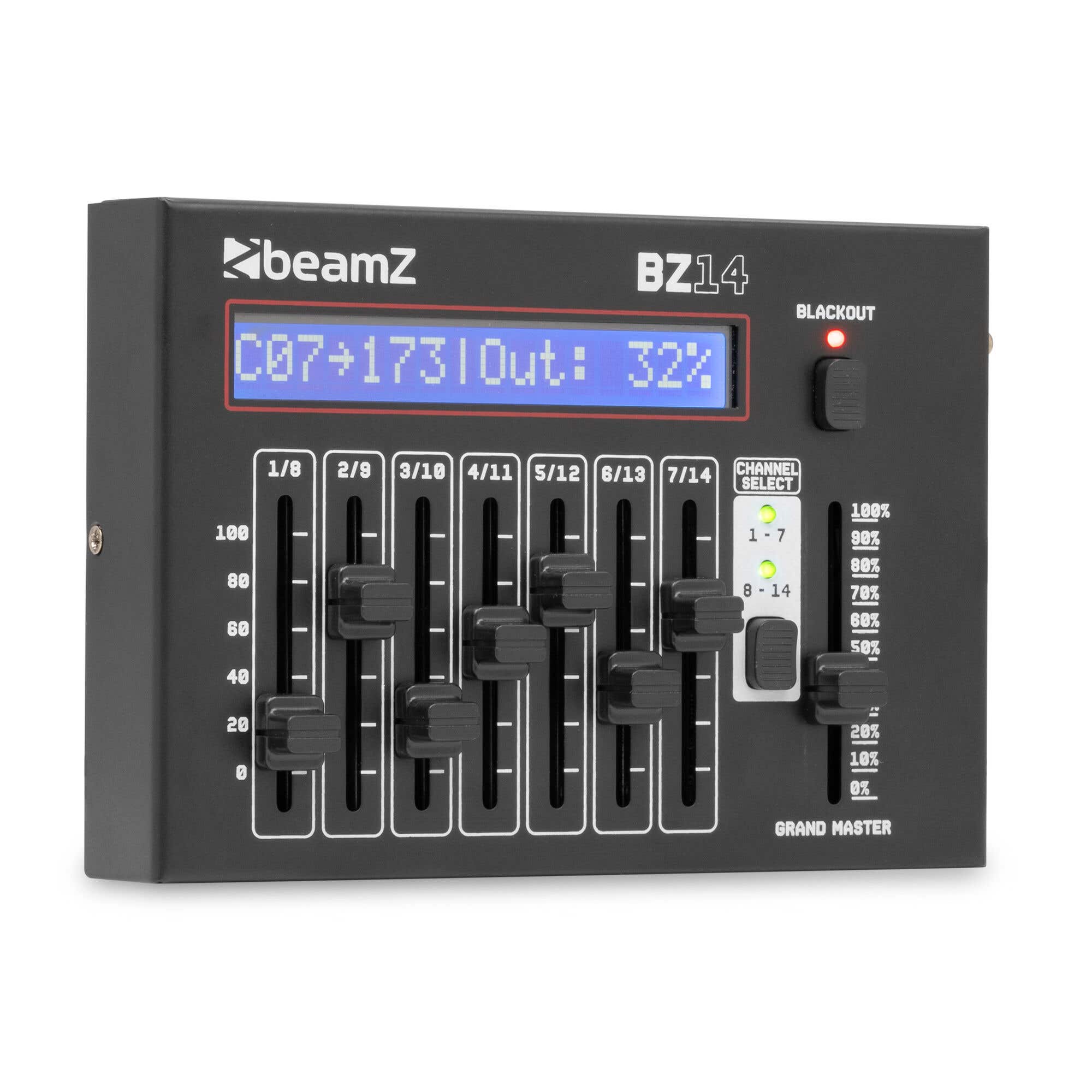 BeamZ BZ14 – Mini Contrôleur DMX 14 Canaux avec 12 Scènes Programmables