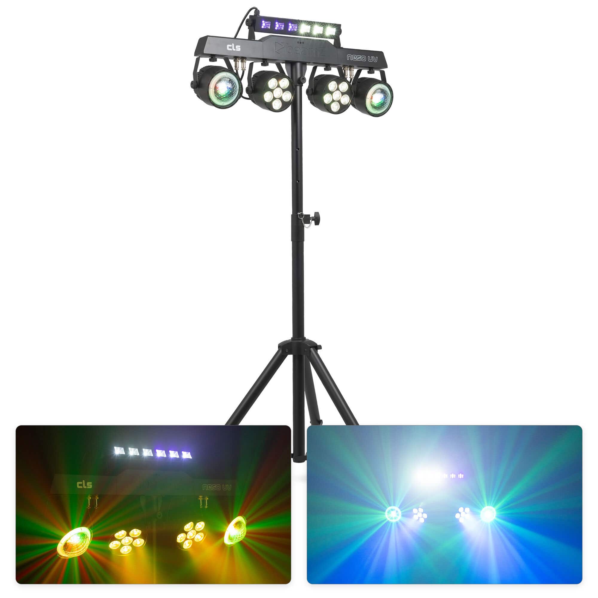 BeamZ CLS NesoUV Party Bar Jeu de Lumière 4 Effets RGBW avec UV, Stroboscope et Pied