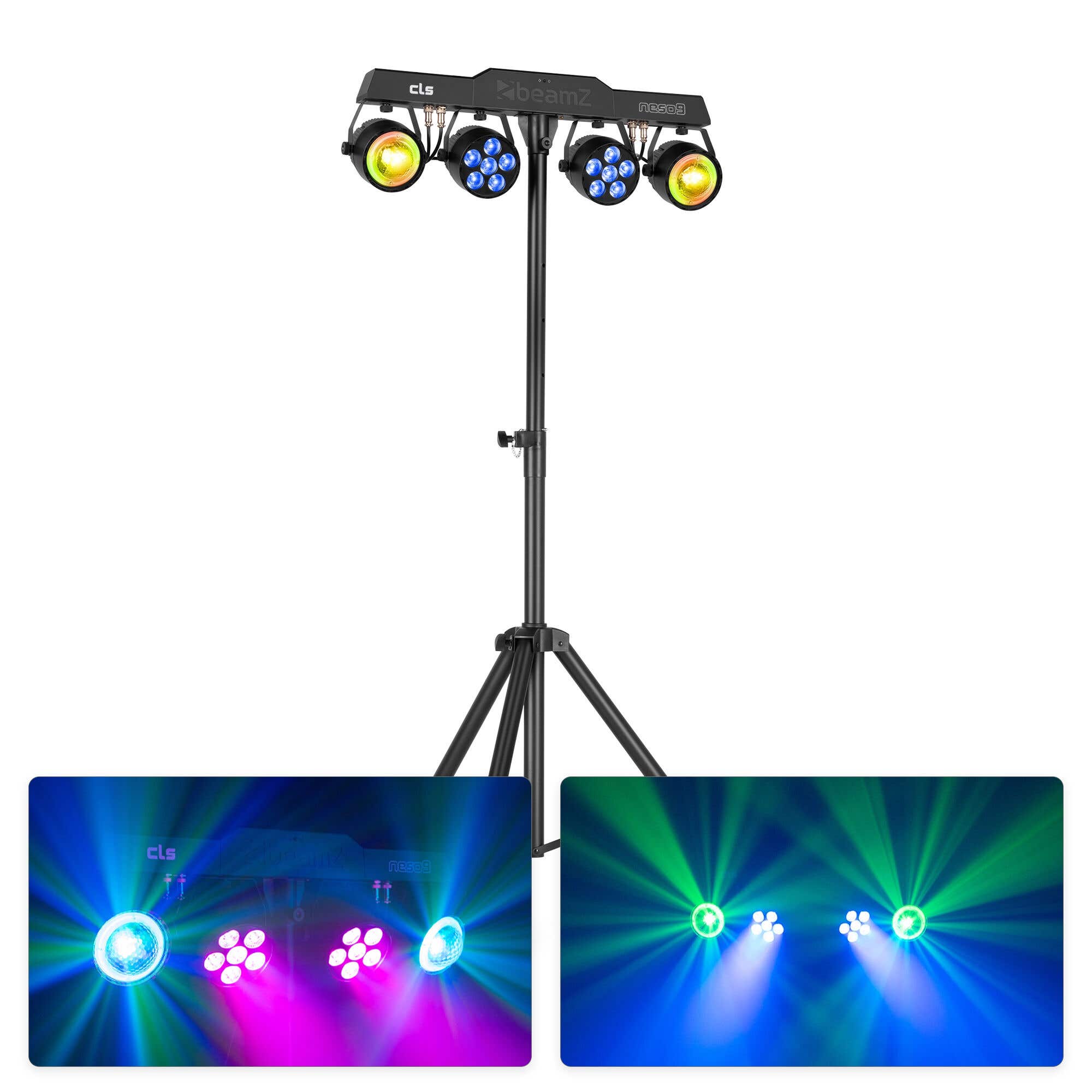 BeamZ CLS Neso9 Party Bar Jeu de Lumière PAR RGBW + Jelly Moon avec Télécommande et Pied