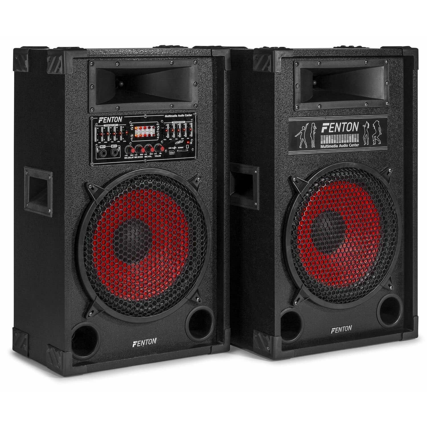 Fenton SPA1200 PA - Paire d'Enceintes Karaoké, 1 Enceinte Active et 1 Enceinte Passive, 1200W