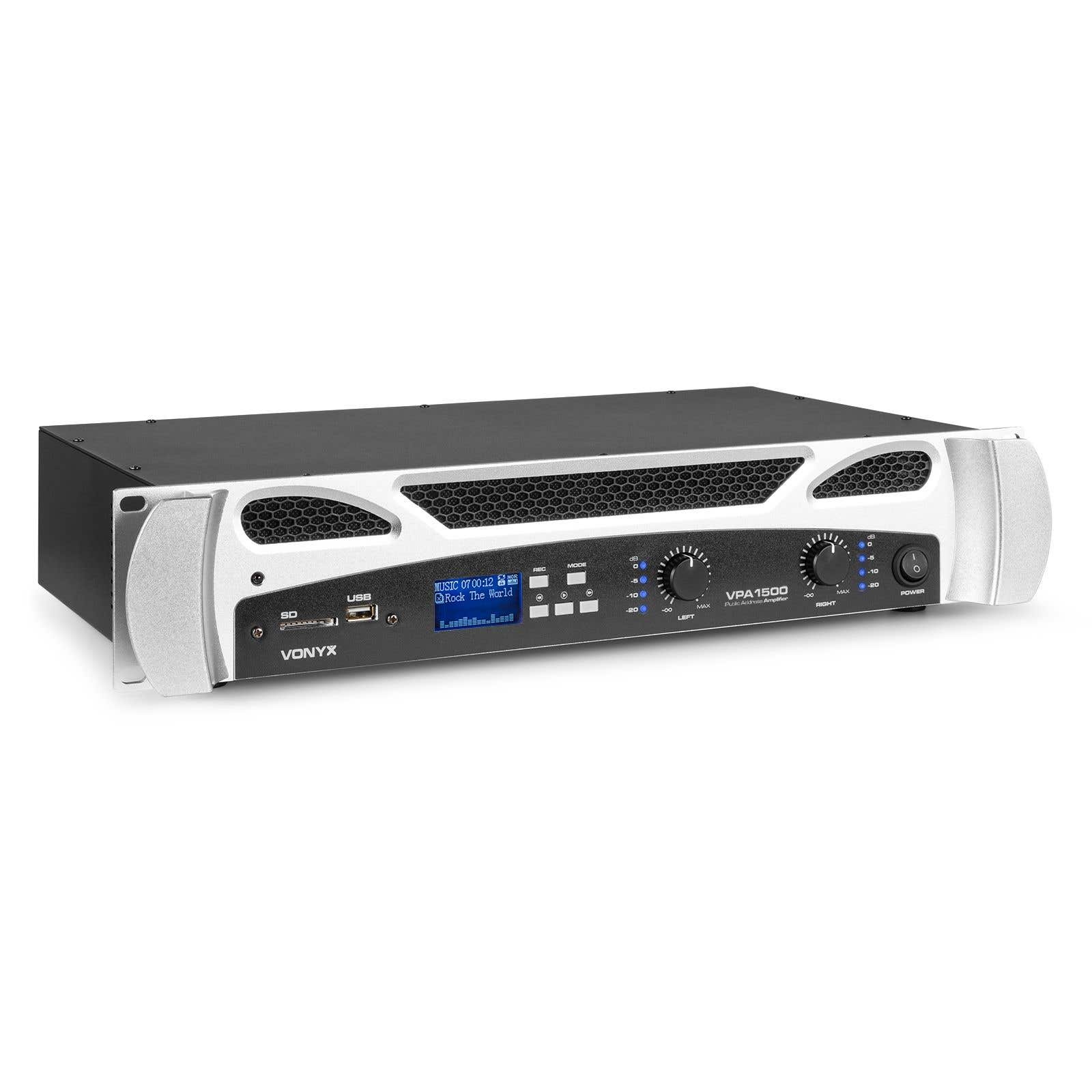 Vonyx VPA1500 - Amplificateur 2 x 750 Watts avec Bluetooth - 4 Omhs
