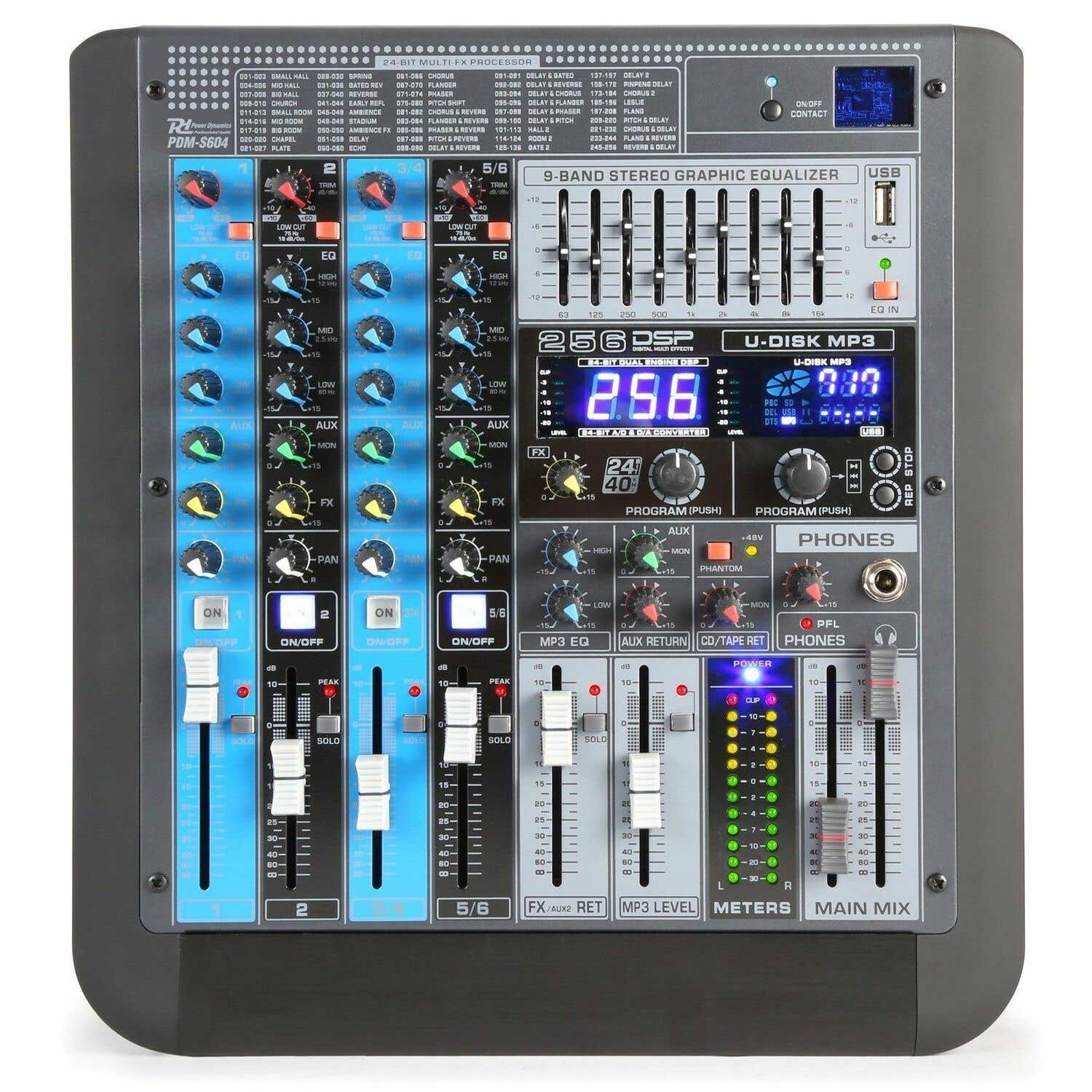 Power Dynamics PDM-S604 - Console de Mixage Professionnelle Analogique DSP - 6 Canaux 