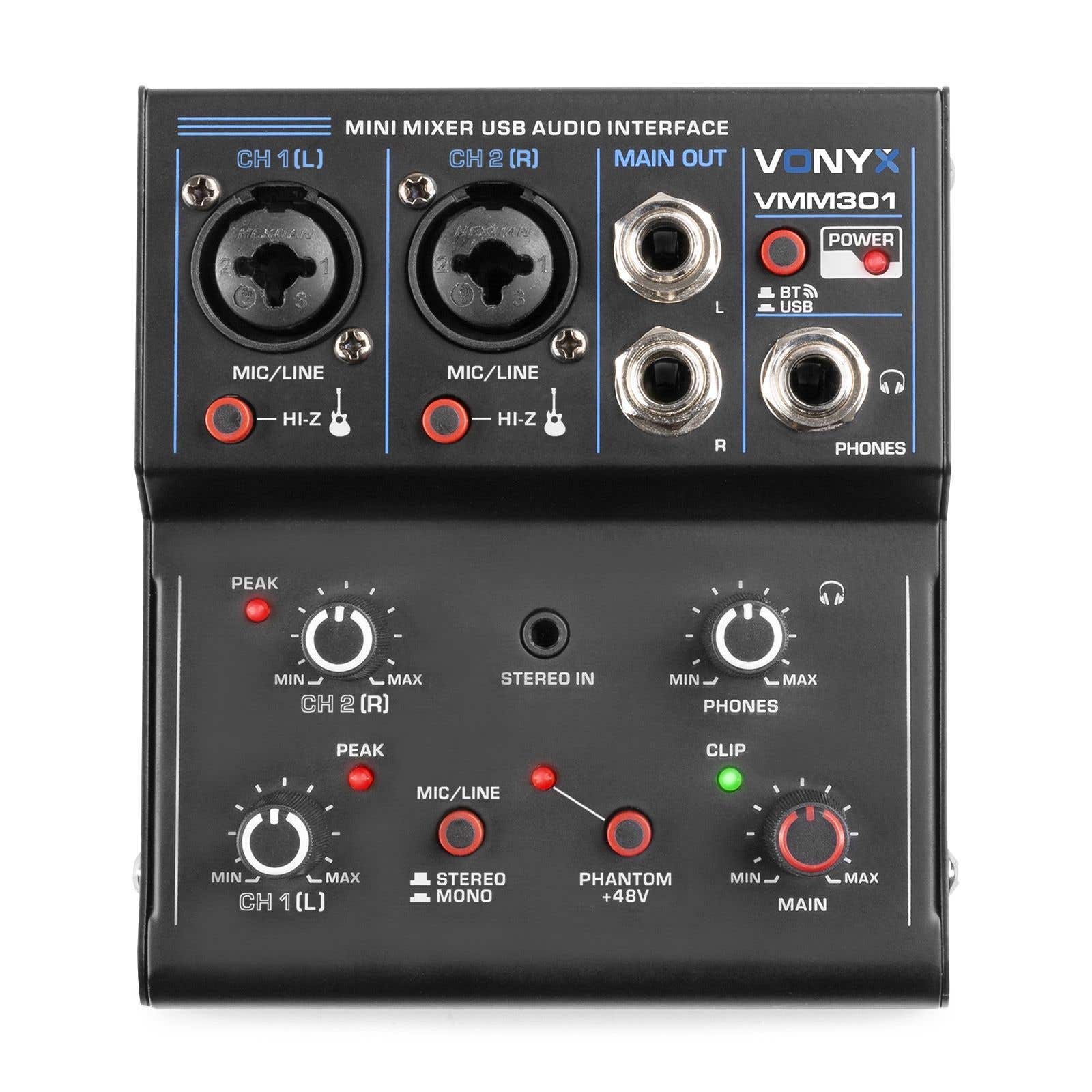 Vonyx VMM301 Mini Table de Mixage USB - 3 canaux