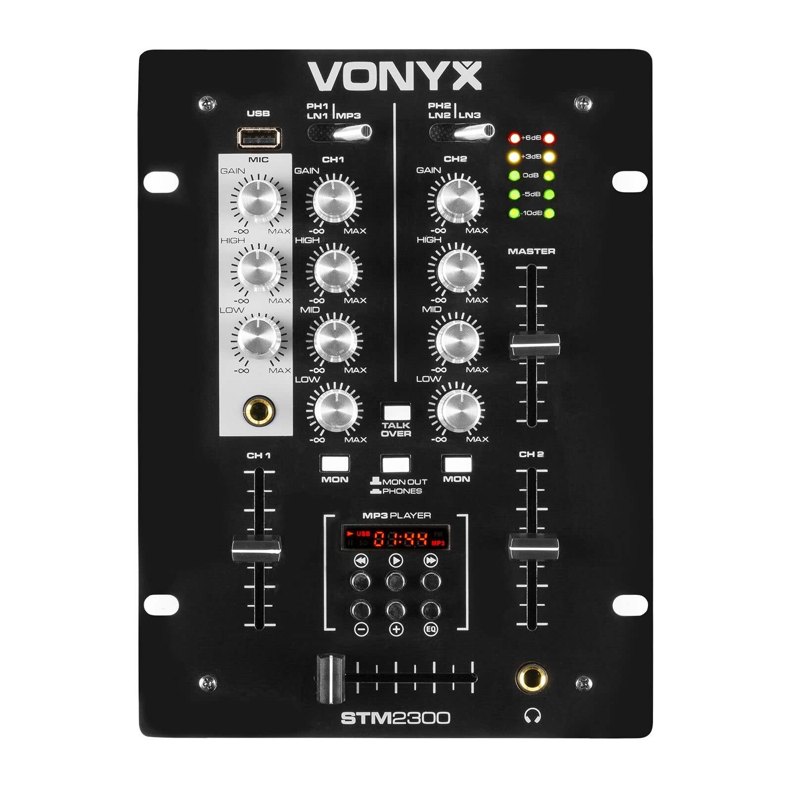 SkyTec STM-2300 - Table de Mixage 2 Canaux, Entrée RCA Phono/Ligne Commutable