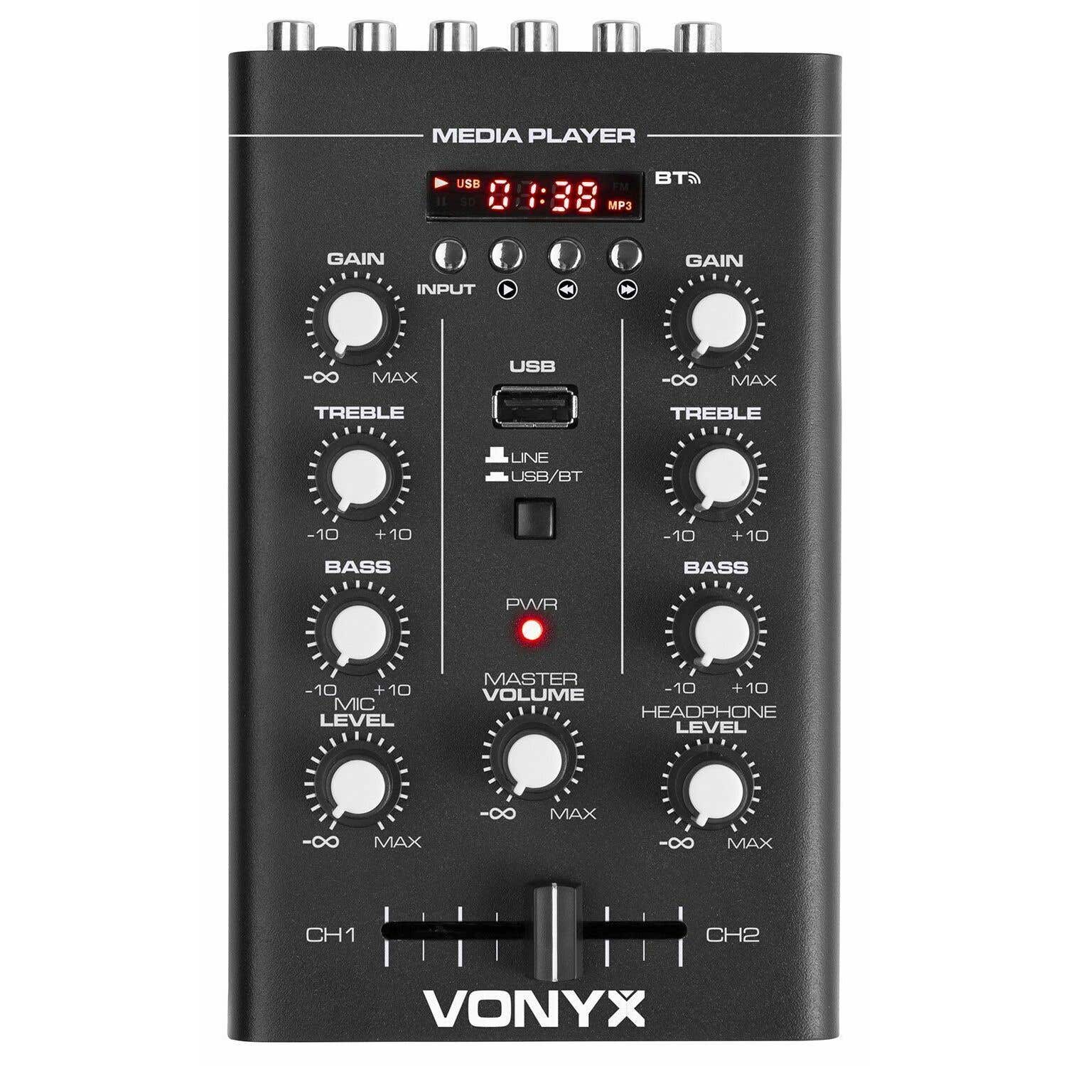 Vonyx STM500BT - Table de Mixage 2 Canaux, USB/MP3/BT,
