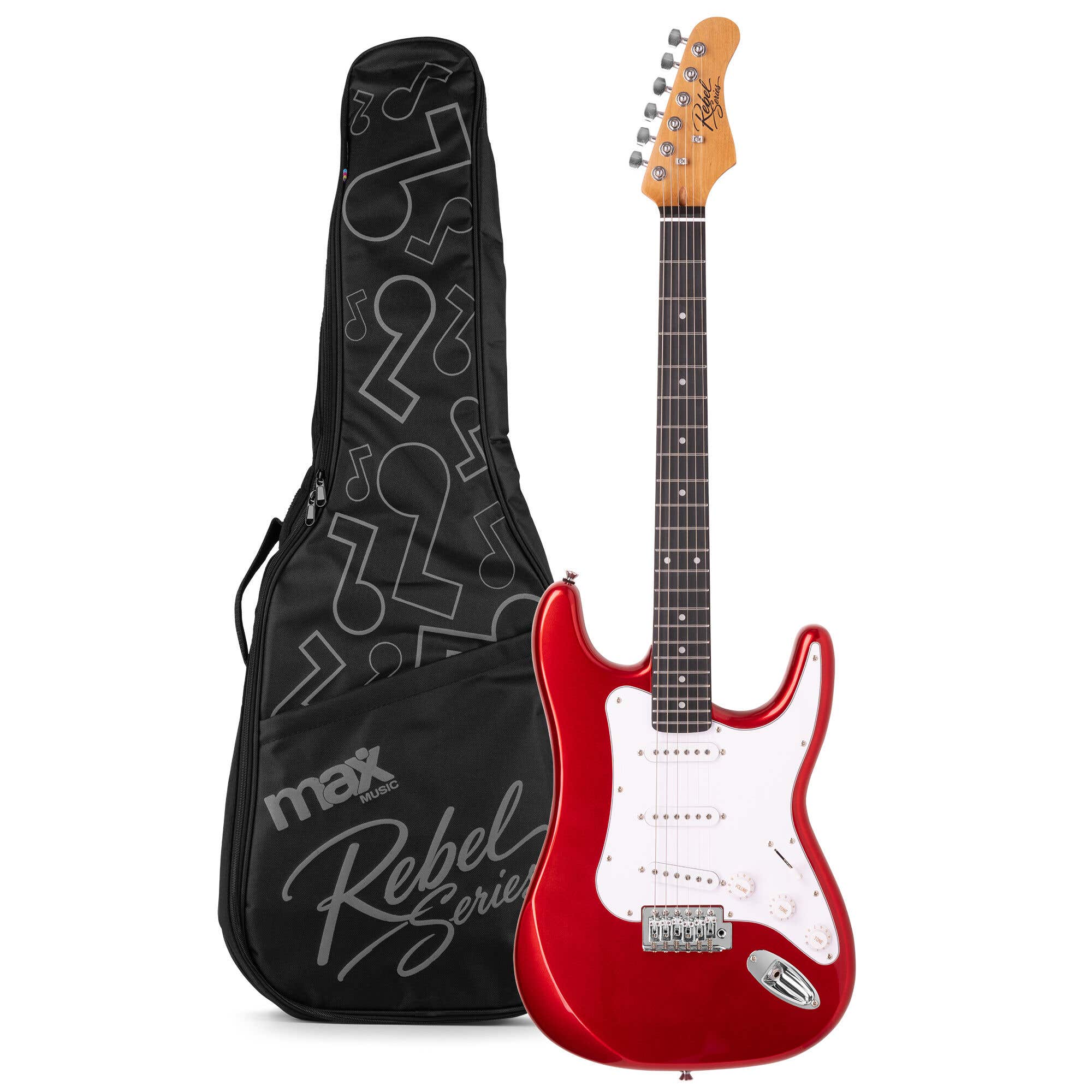 MAX Rebel ST Guitare Électrique, Manche en Érable Torréfié avec 22 Frettes, Housse Rembourrée Incluse, Rouge Métallisé
