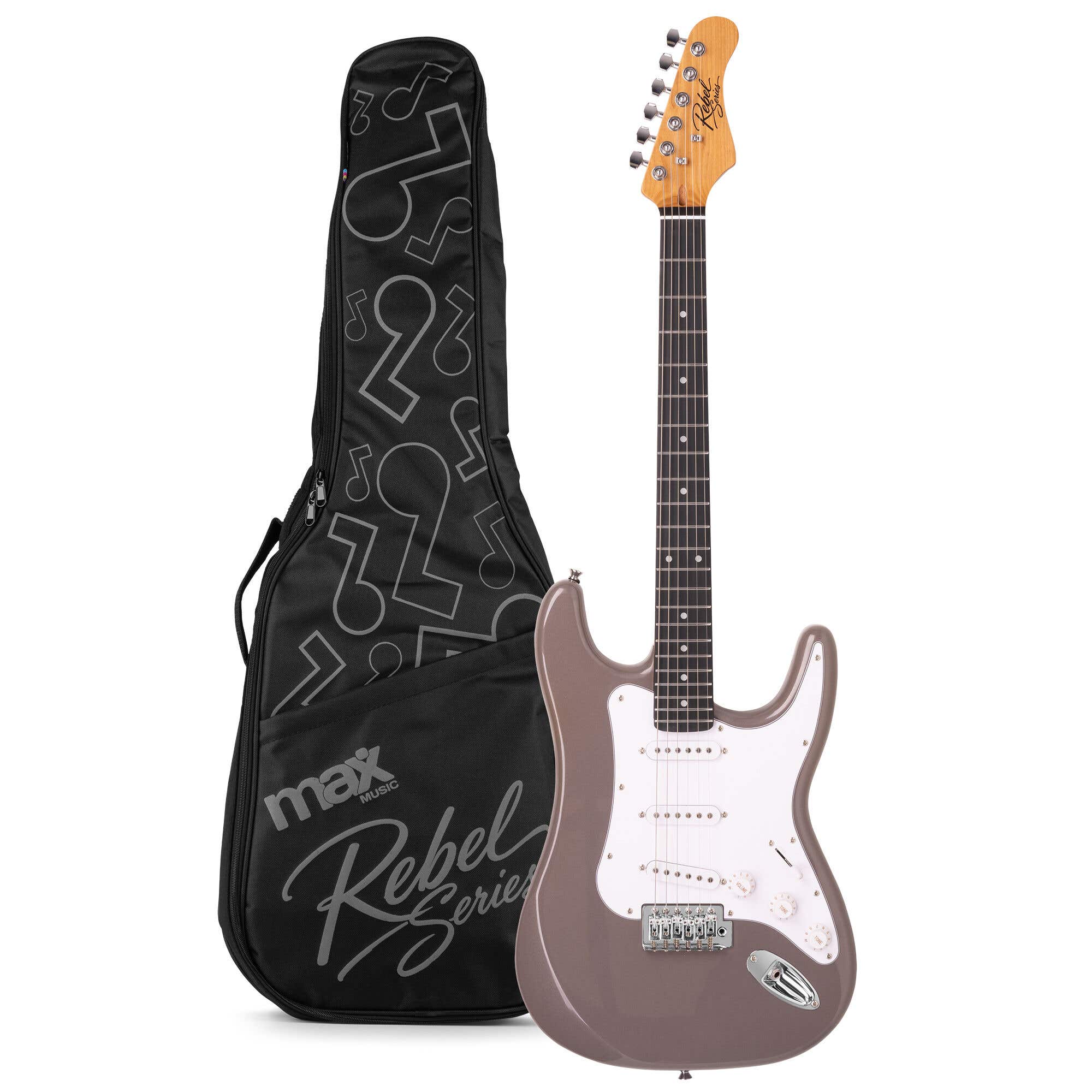 MAX Rebel ST Guitare Électrique, Manche en Érable Torréfié avec 22 Frettes, Housse Rembourrée Incluse, Gris Gunmetal