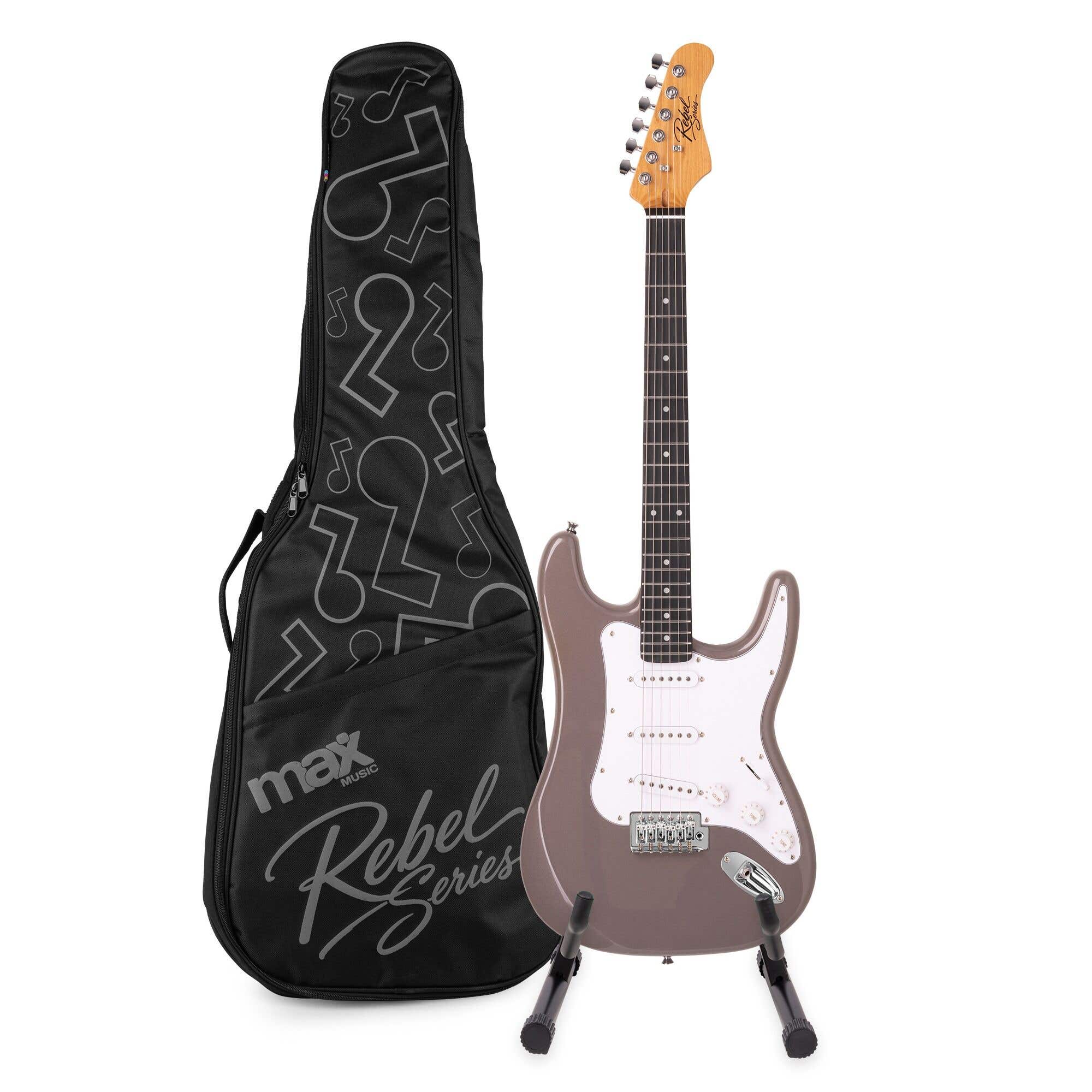 MAX Rebel ST Pack Guitare Électrique, Manche en Érable Torréfié, Housse et Stand Inclus, Gris Gunmetal