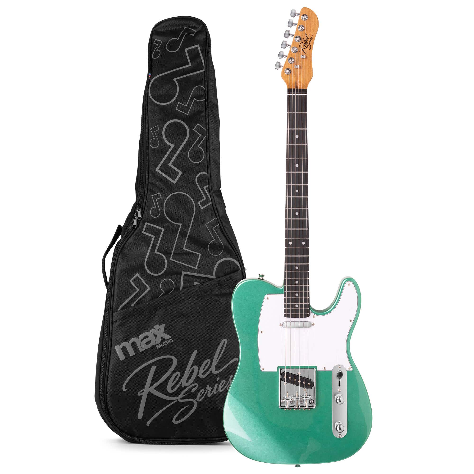 MAX Rebel TE Guitare Électrique, Manche en Érable Torréfié avec 22 Frettes, Housse Rembourrée Incluse, Vert Métallisé