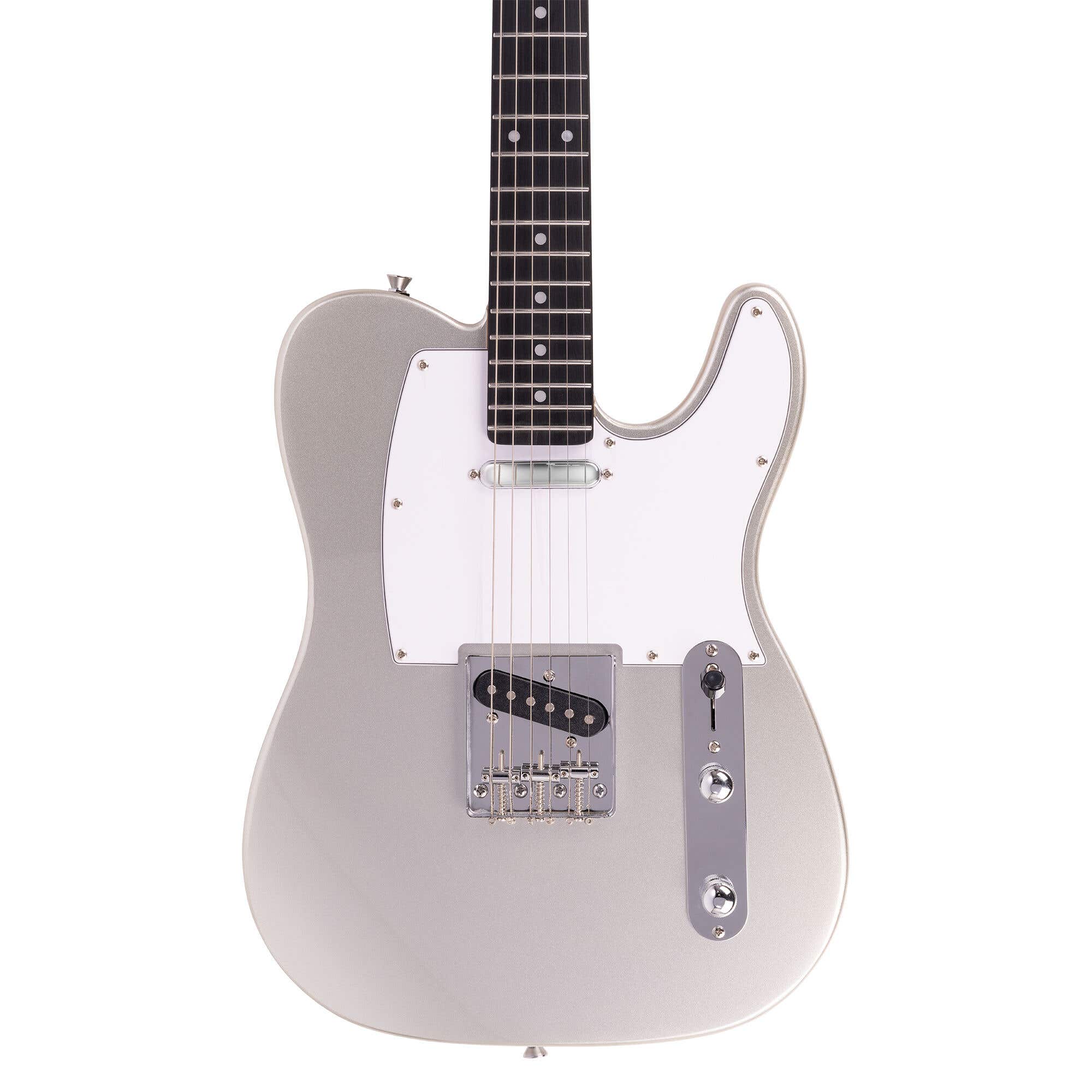 MAX Rebel TE Guitare Électrique, Manche en Érable Torréfié avec 22 Frettes, Housse Rembourrée Incluse, Argent