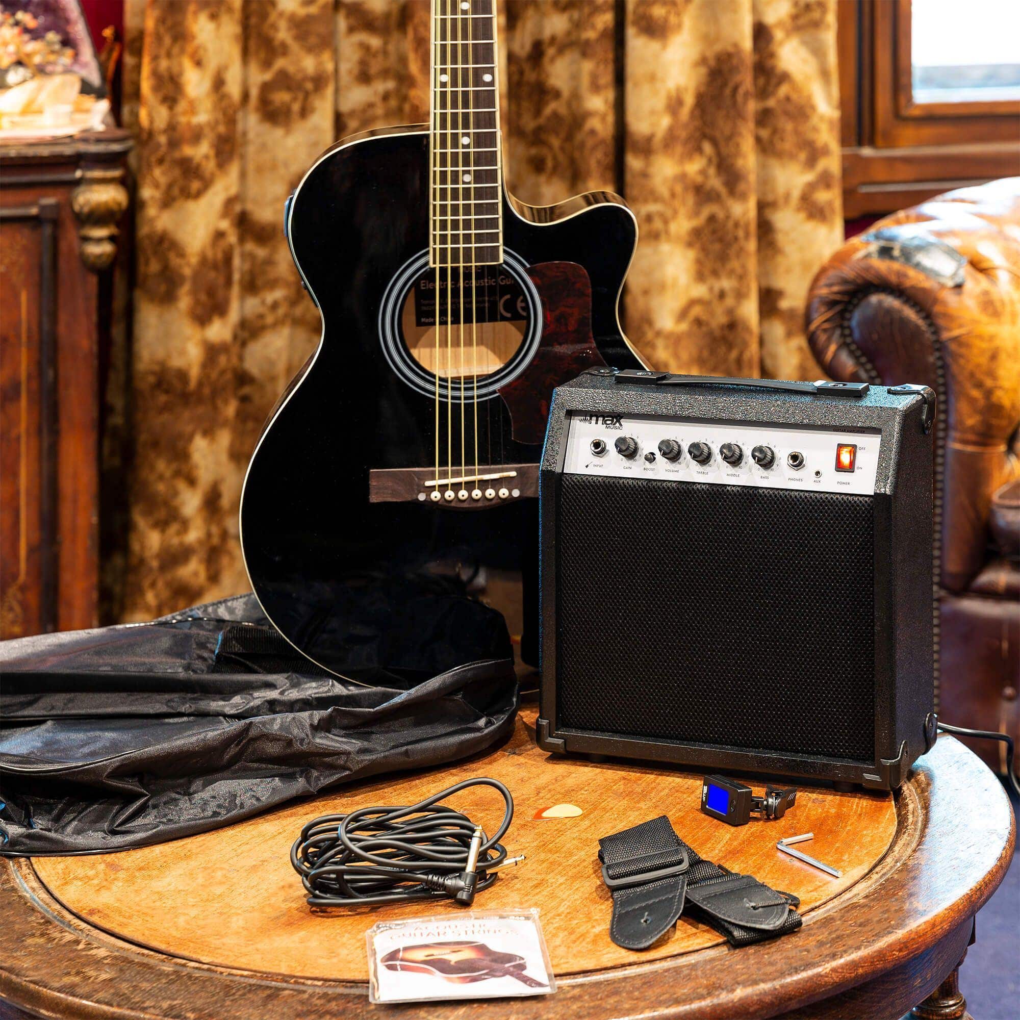 Set Guitare Électrique Acoustique MAX Avec Amplificateur Et Banc - Sunburst Pour Débutants