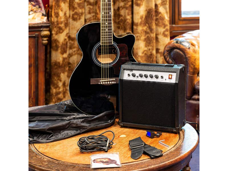 Set Guitare Électrique Acoustique MAX Avec Amplificateur Et Banc - Sunburst Pour Débutants