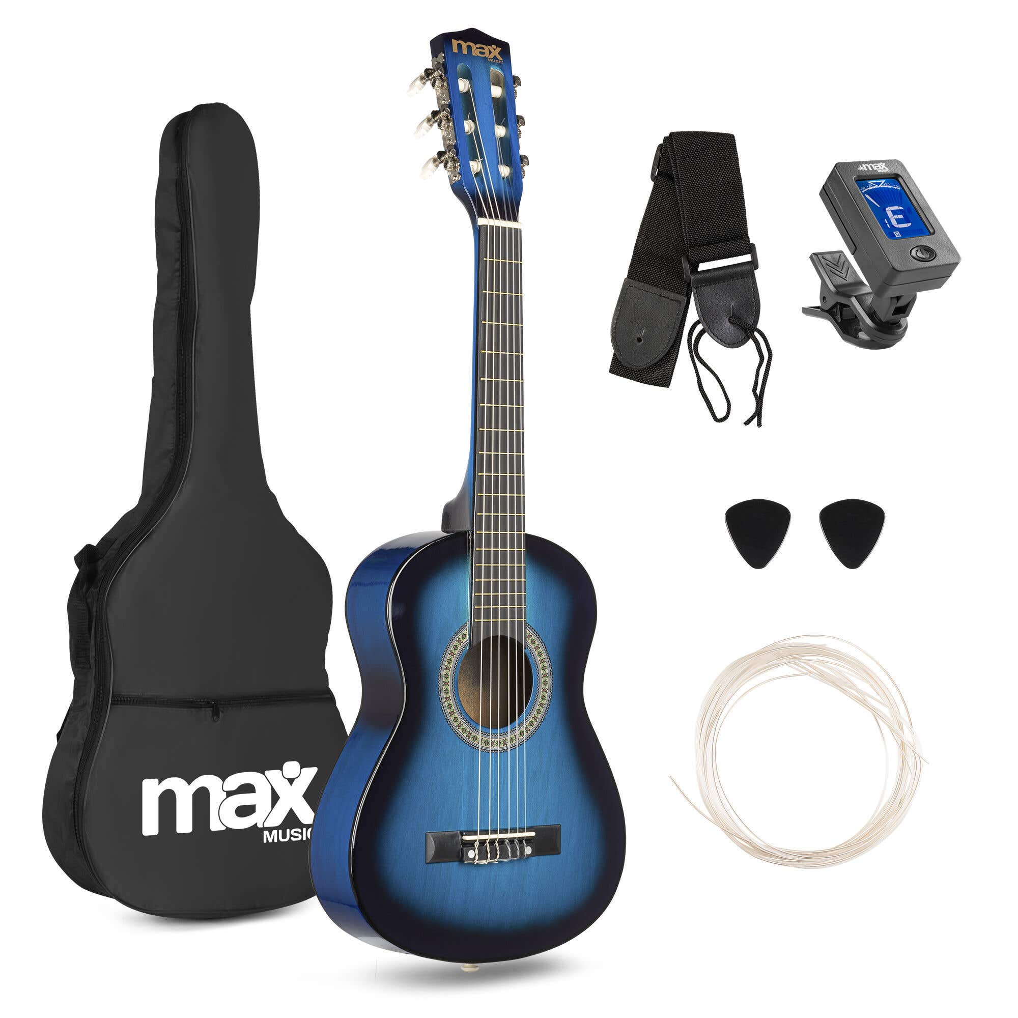 Max SoloArt Pack Guitare Classique Junior 1/4 - Bleue, Enfant 4 à 6 ans