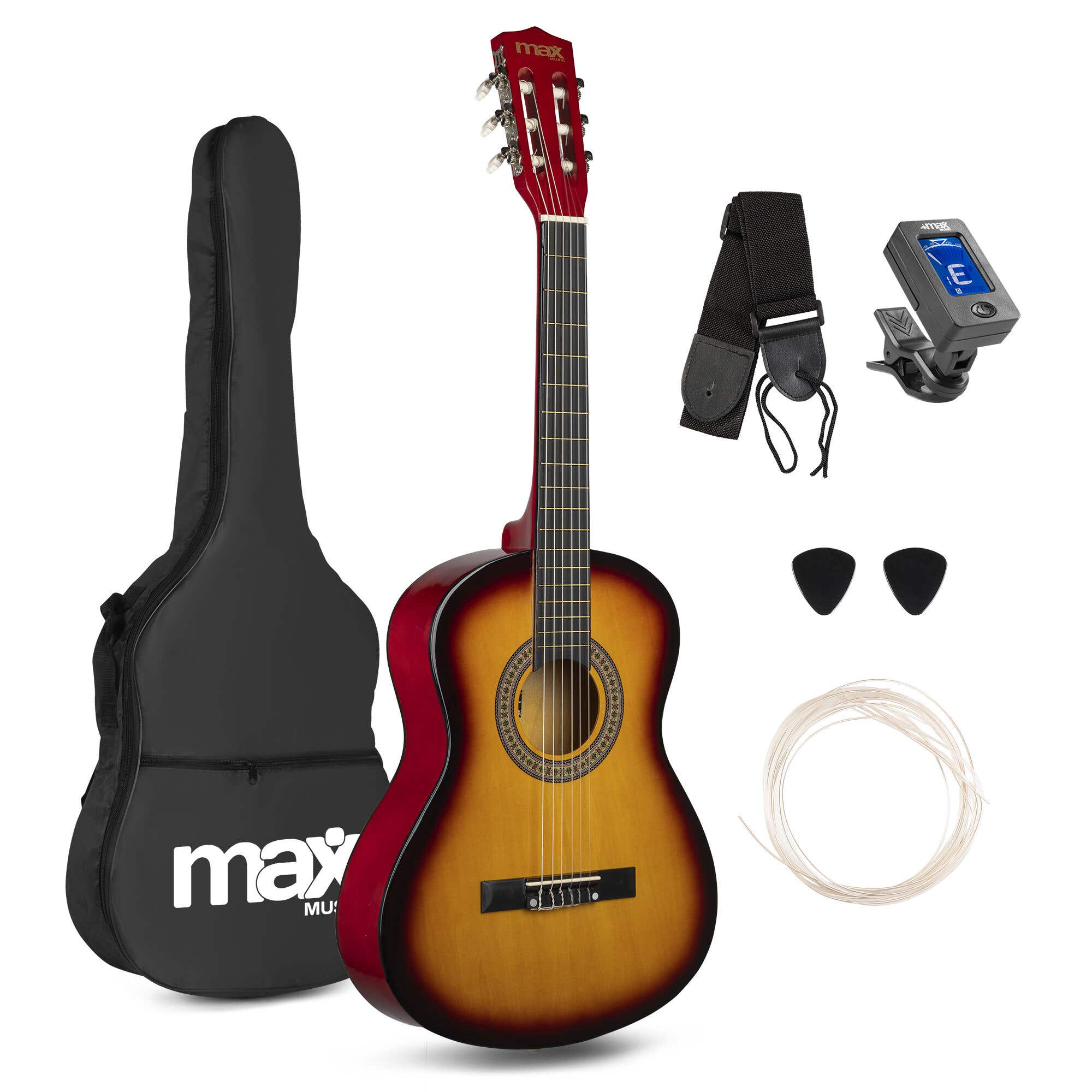 Max SoloArt Pack Guitare Classique Junior 3/4 - Sunburst, Enfant 8 à 12 ans