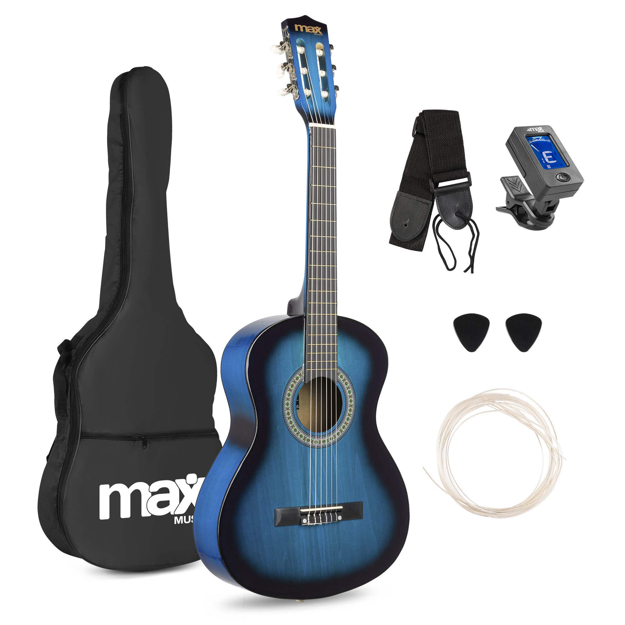 Max SoloArt Pack Guitare Classique Junior 3/4 - Bleue, Enfant 8 à 12 ans