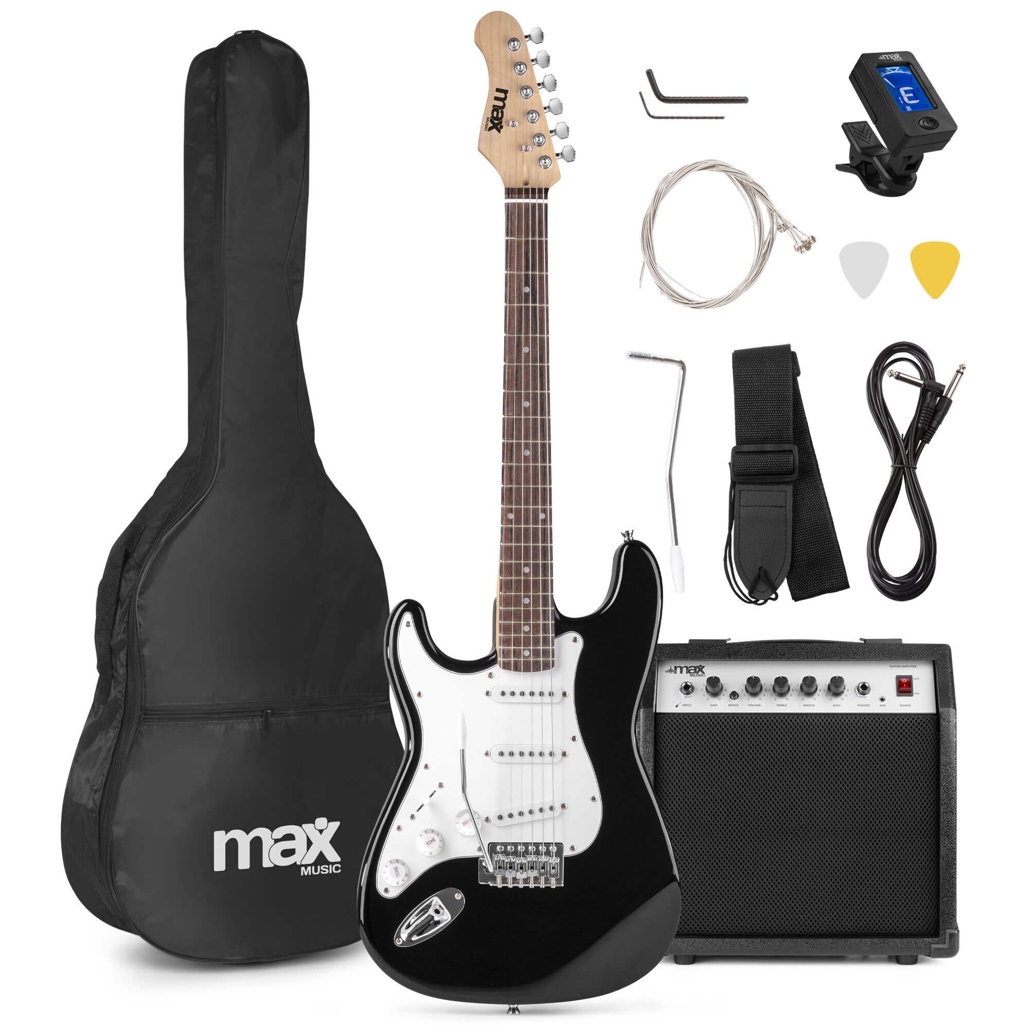 Max GIGKIT - Pack Complet pour Débutant - Guitare Electrique pour Gaucher avec Ampli 40 W Inclus | Noire