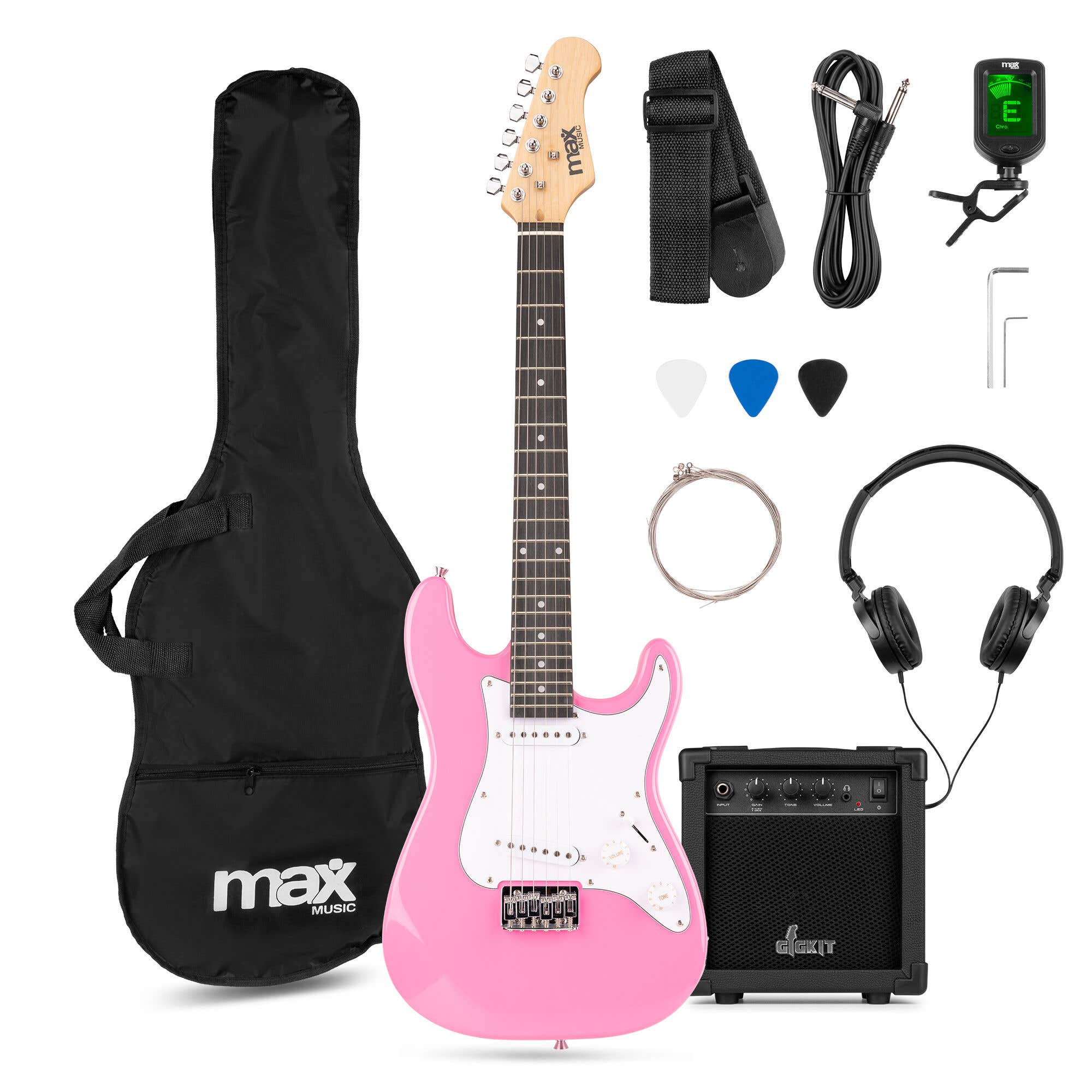 Max GigKit Junior 3/4 – Pack Guitare Électrique Enfant Rose avec Ampli 10 W