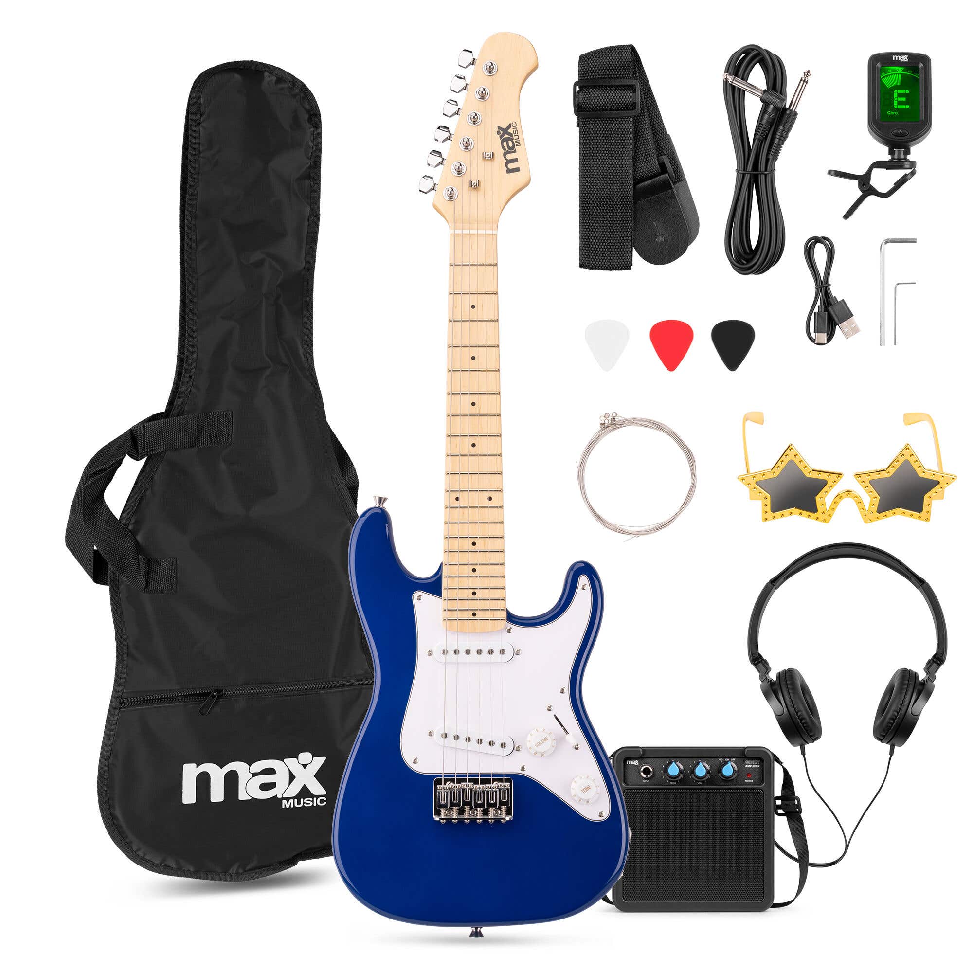 Max GigKit Junior 1/4 - Pack Guitare Électrique Enfant 3 à 7 ans - Bleue