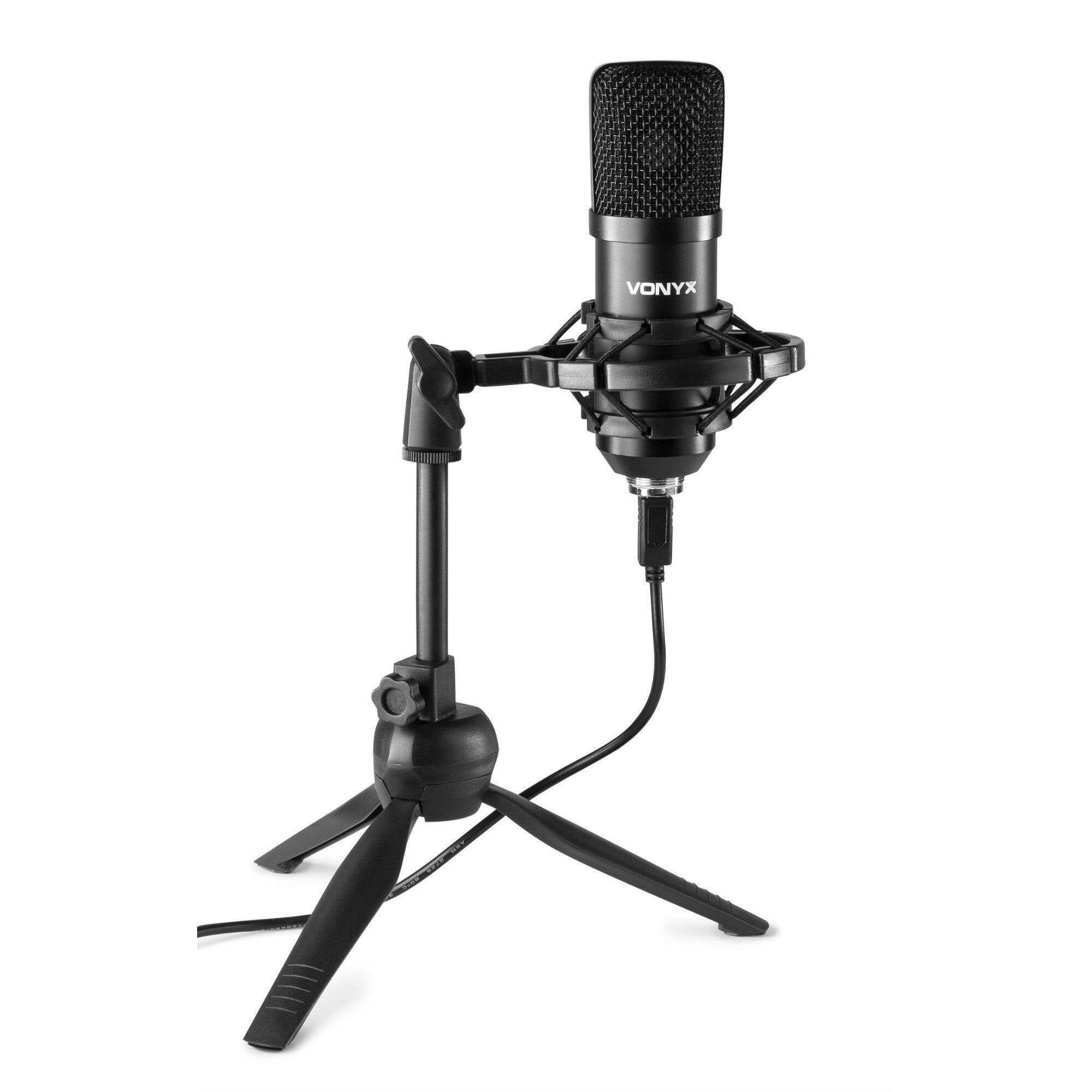 Micro studio, condensateur, USB, blanc, avec pied de table, support, bonnette et