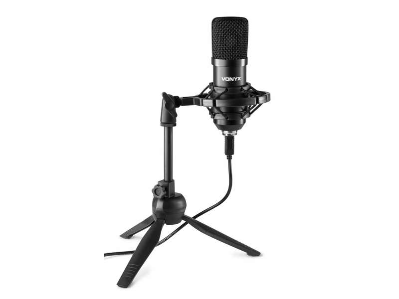 Micro studio, condensateur, USB, blanc, avec pied de table, support, bonnette et Micro studio, condensateur, USB, blanc, avec pied de table, support, bonnette et