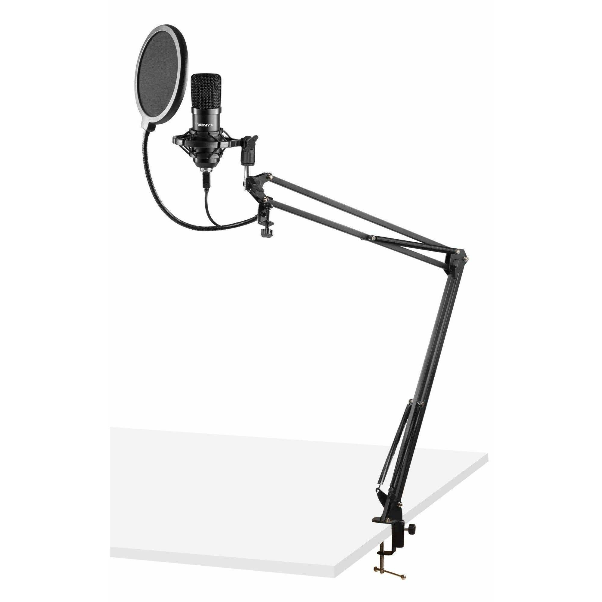 Vonyx CMS300B - Microphone Streaming avec Bras Articulé - Noir