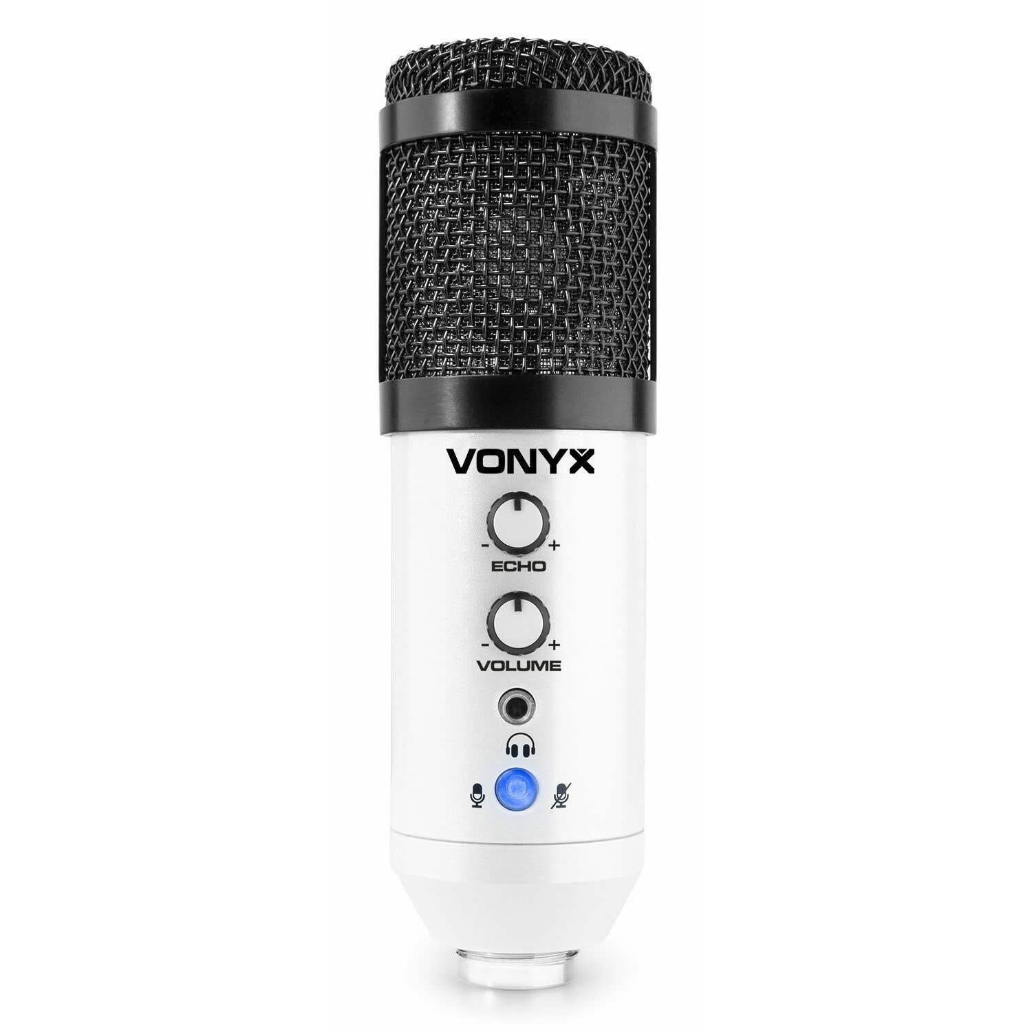 Vonyx CM320B - Microphone Studio USB avec Trépied - Blanc