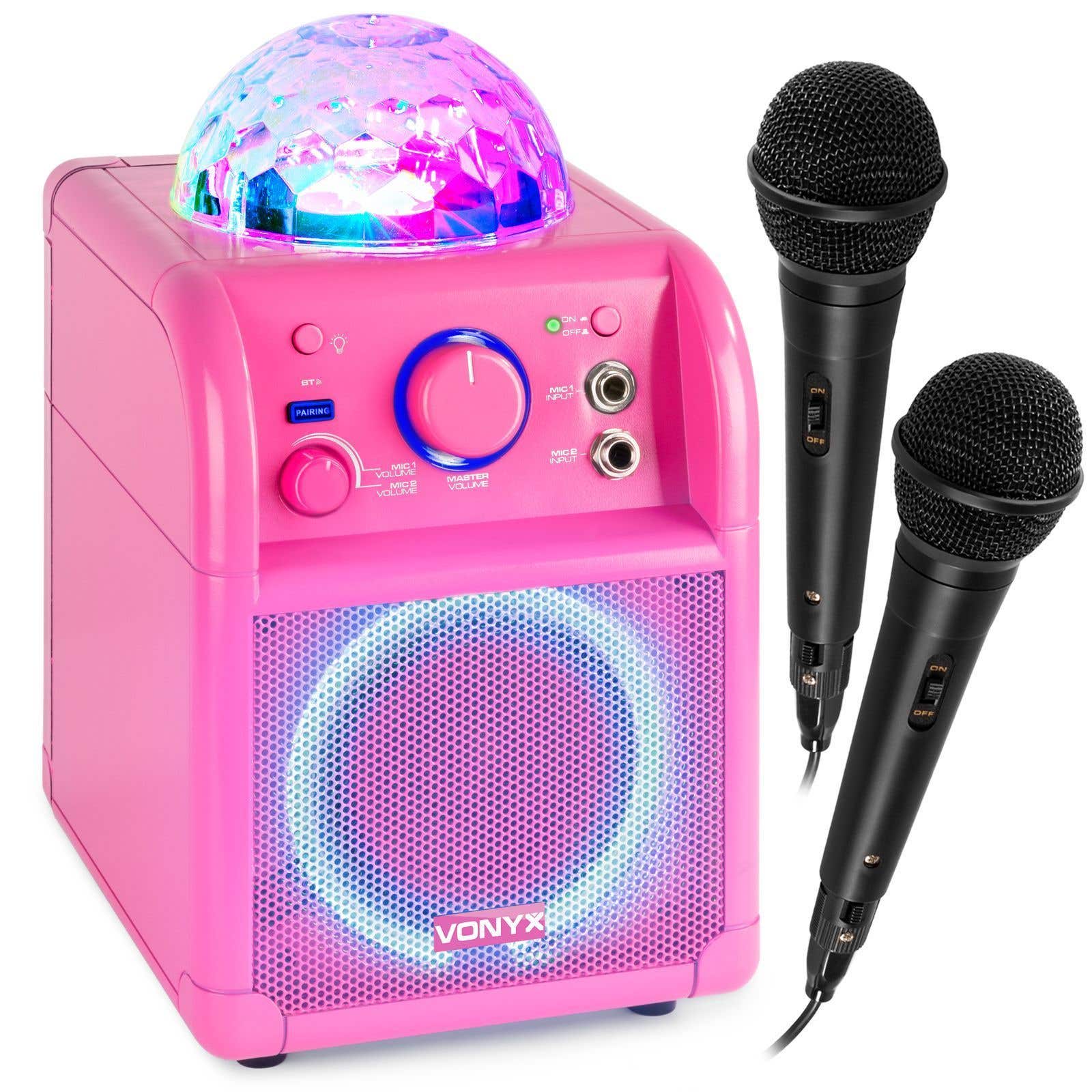 Vonyx SBS55P Enceinte Bluetooth Lumineuse Karaoké avec Deux Microphones - Rose