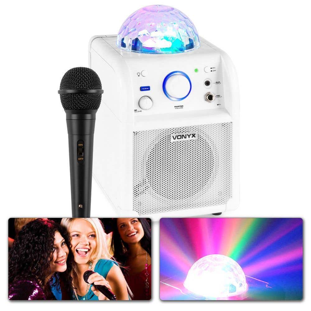 Machine De Karaoké Portable Bluetooth Avec 2 Micros Sans Fil – 7 Effets Sonores – Haut-parleur 10W – Idéal Fête Et Voyage (blanc)