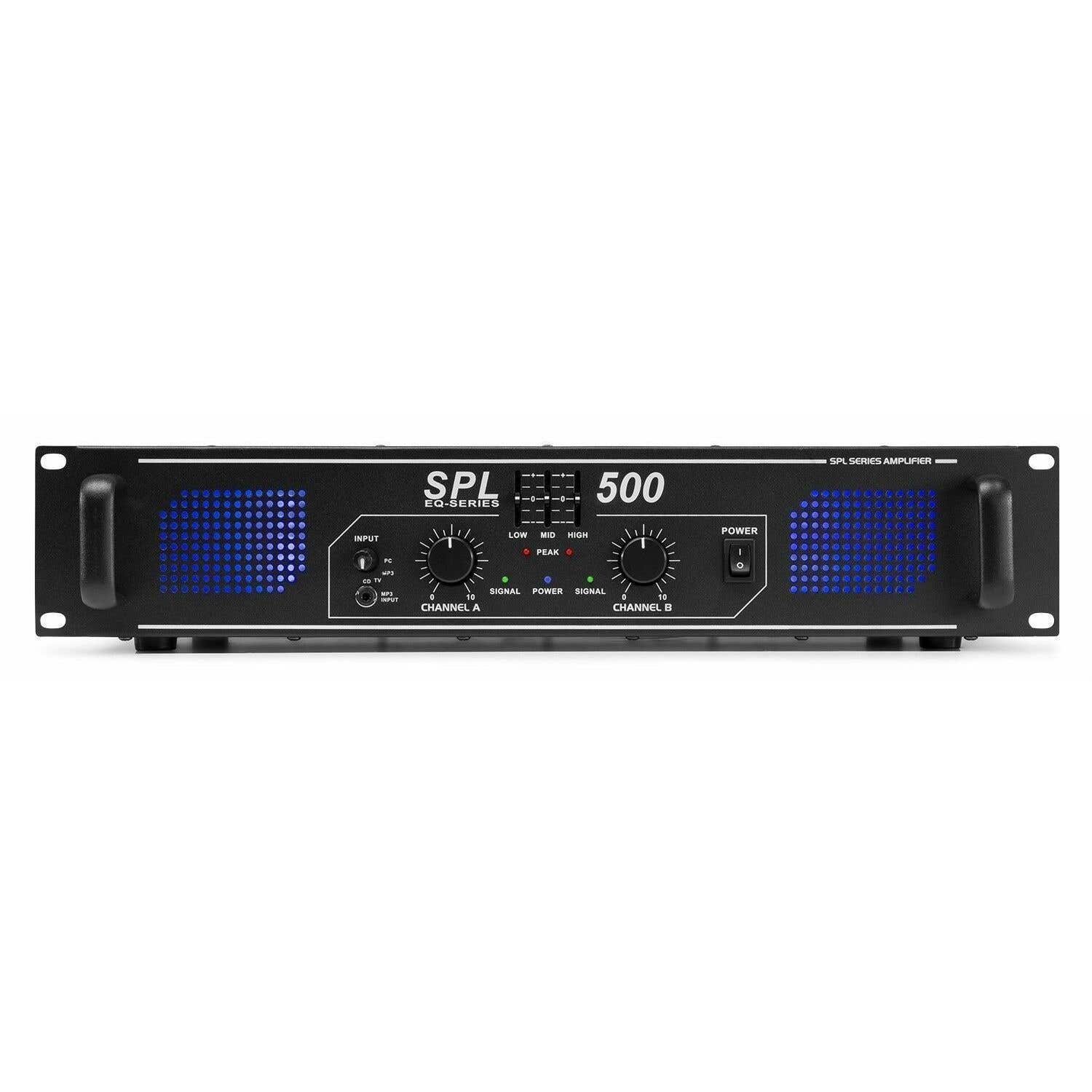 SkyTec SPL 500 - Amplificateur 2x 250 Watts, Égaliseur 3 Bandes, Prise Jack 3,5mm