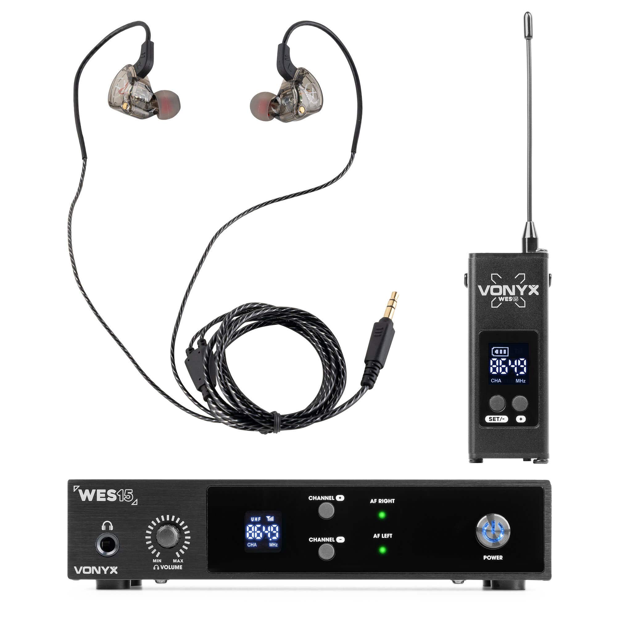 Vonyx WES15 – Système In-Ear sans fil UHF 16 canaux avec émetteur rack 19 pouces