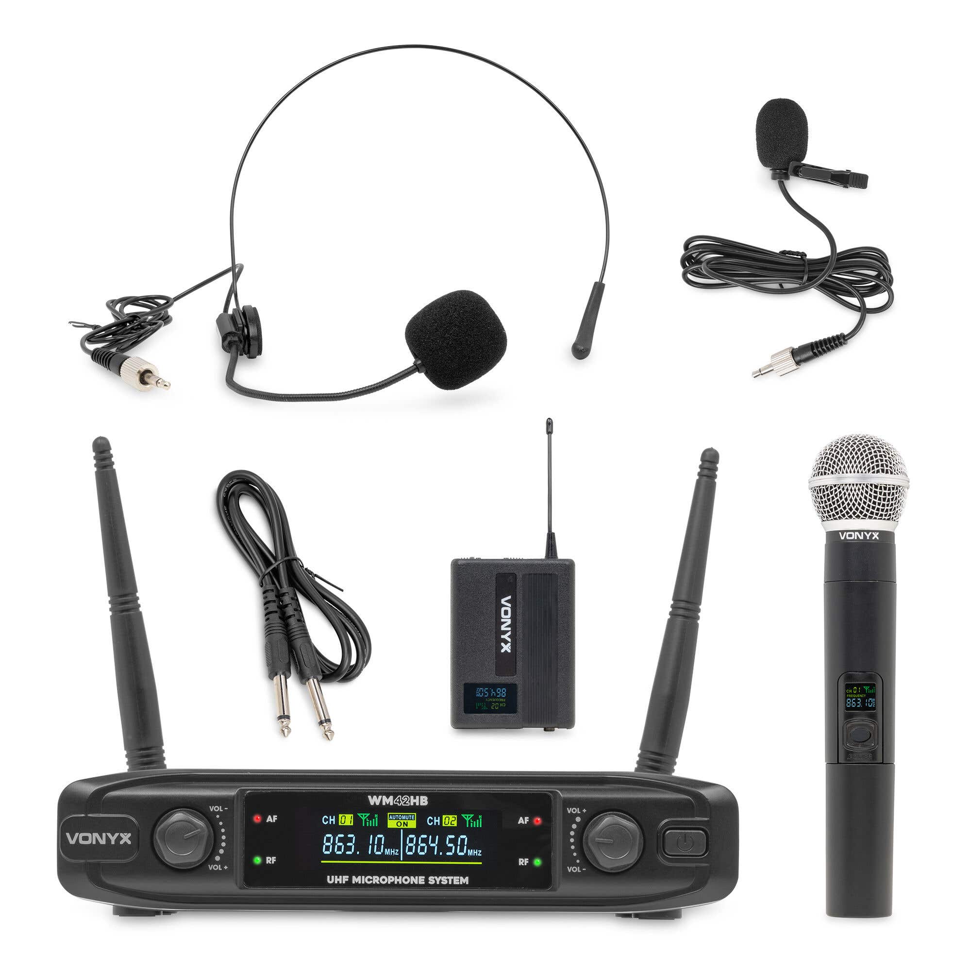 Vonyx WM42HB – Micro Sans Fil UHF avec Micro Main et Micro-Casque
