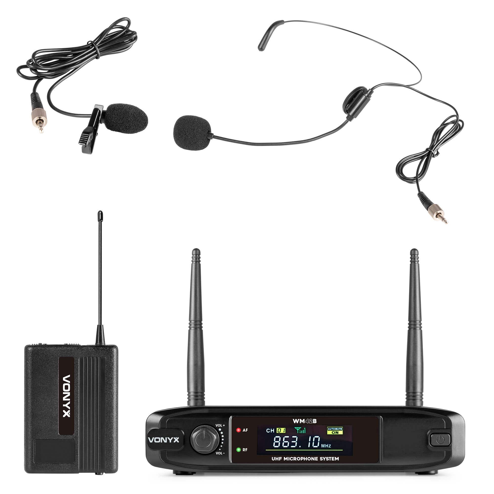 Vonyx WM42B – Micro-Casque Sans Fil UHF avec Émetteur Ceinture et Récepteur