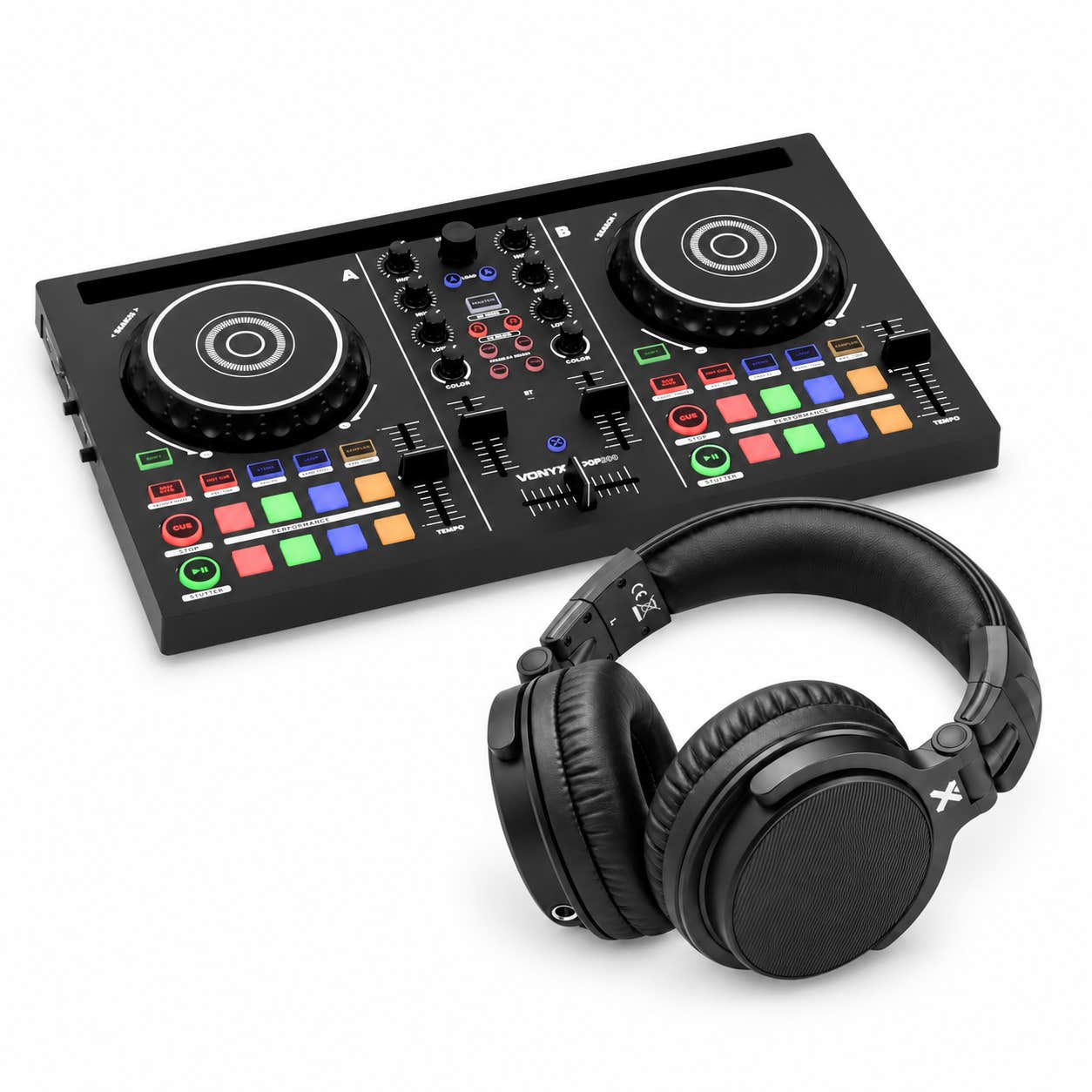 Vonyx Loop200 - Controleur DJ MIDI 2 Canaux avec Virtual DJ LE et Casque DJ
