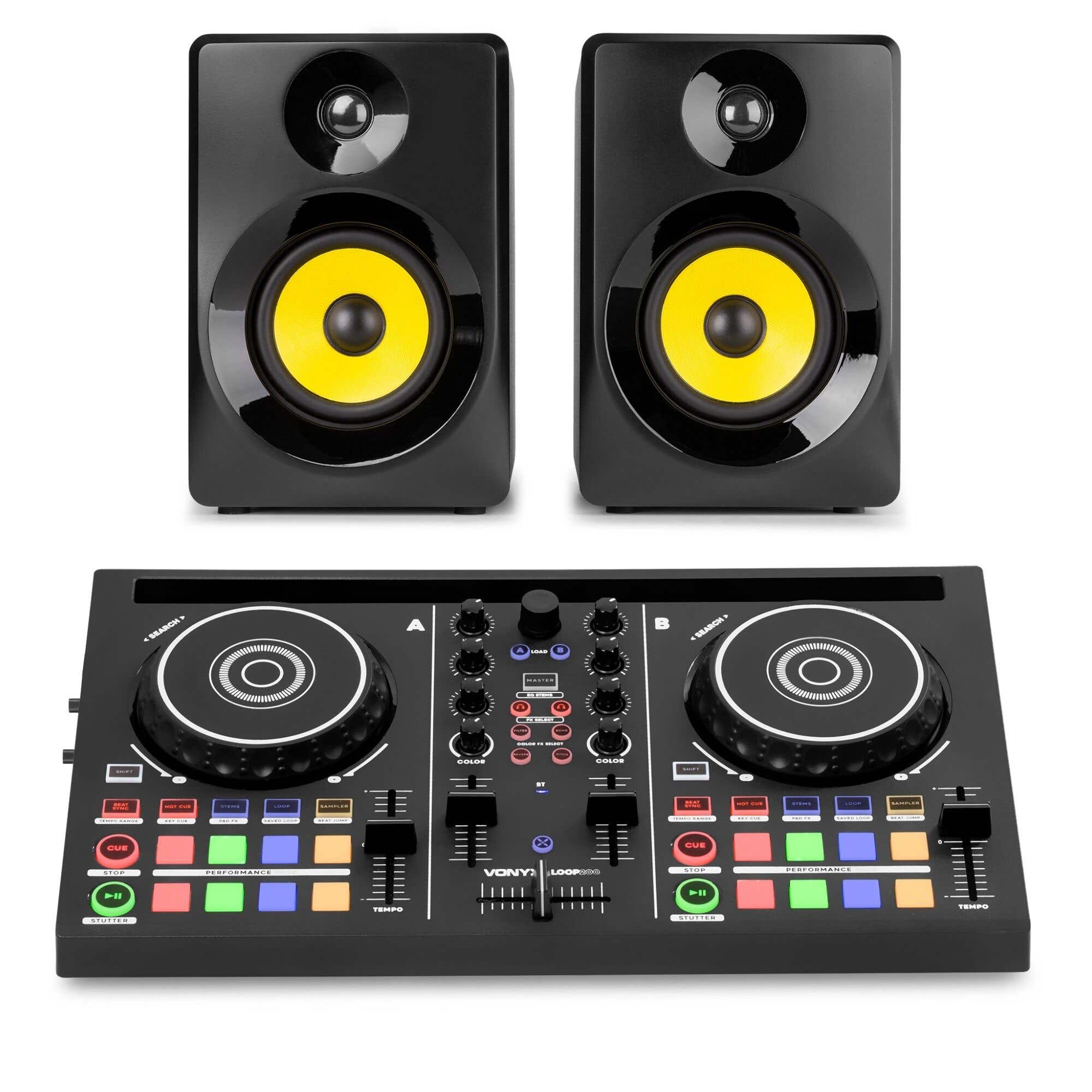 Vonyx Loop200 - Controleur DJ MIDI 2 Canaux avec Virtual DJ LE et Paire d'Enceintes